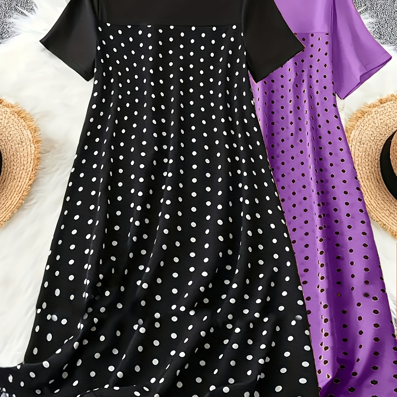 2pcs Women's Plus Casual Lounge Dress, Plus Size Polka Dot Print Short Sleeve Round Neck Home Wear Dress
2pcs Women's Plus Casual Lounge Dress, Plus Size Polka Dot Print Short Sleeve Round Neck Home Wear Dress