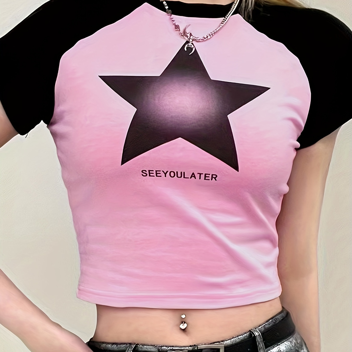 Star Print Crop T-shirt, Casual Y2k Crew Neck Short Sleeve Color Block Top, Women's Clothing
Star Print Crop T-shirt, Casual Y2k Crew Neck Short Sleeve Color Block Top, Women's Clothing