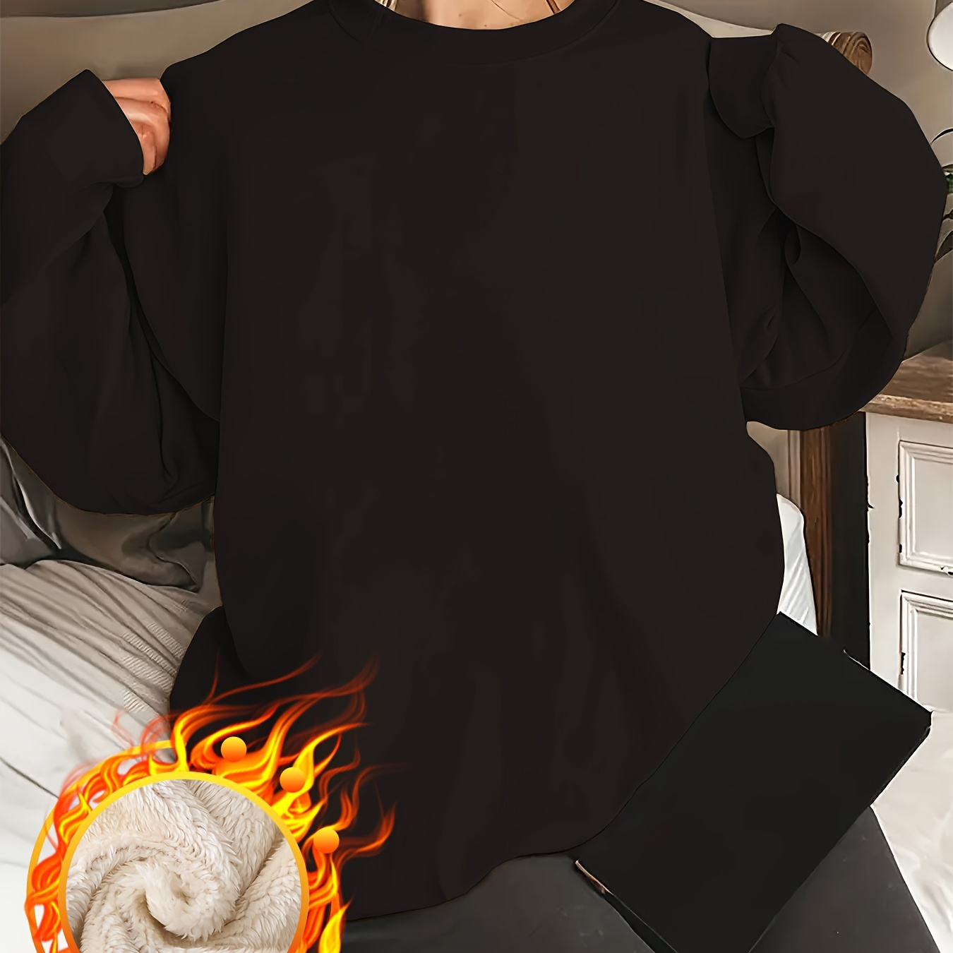 Plus Size Solid Crew Neck Fleece Lined Sweatshirt, Casual Long Sleeve Sweatshirt For Fall & Winter, Women's Plus Size Clothing
Plus Size Solid Crew Neck Fleece Lined Sweatshirt, Casual Long Sleeve Sweatshirt For Fall & Winter, Women's Plus Size Clothing