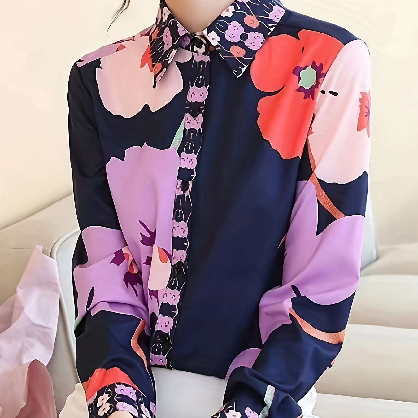 Floral Print Button Front Shirt, Vintage Long Sleeve Shirt For Spring & Fall, Women's Clothing
Floral Print Button Front Shirt, Vintage Long Sleeve Shirt For Spring & Fall, Women's Clothing