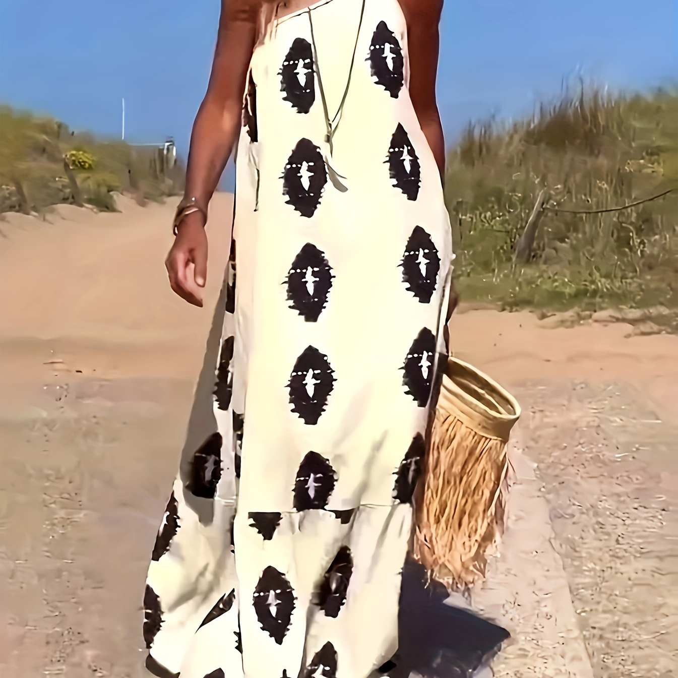 Allover Print 1 Shoulder Dress, Vacation Style Sleeveless Maxi Loose Dress For Spring & Summer, Women's Clothing
Allover Print 1 Shoulder Dress, Vacation Style Sleeveless Maxi Loose Dress For Spring & Summer, Women's Clothing