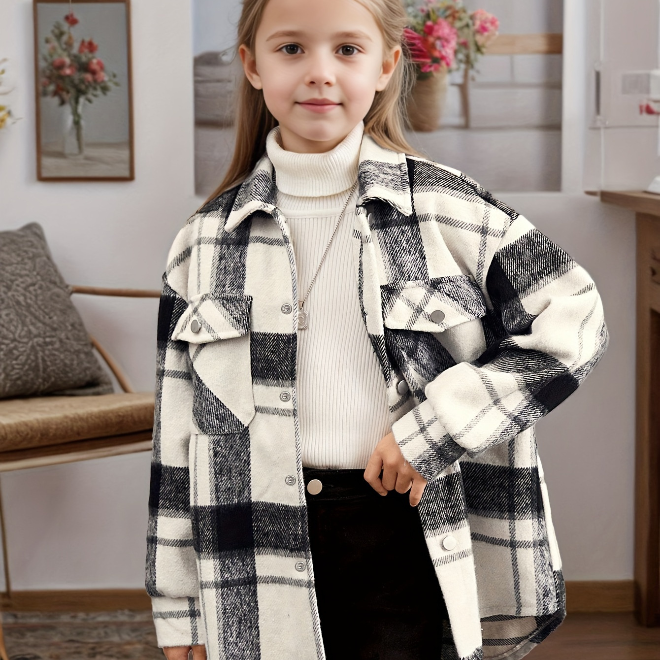 Girls Trendy & Stylish Long Sleeve Plaid Pattern Button Up Corduroy Coat With Pockets For Spring & Fall & Winter Outdoor Activities
Girls Trendy & Stylish Long Sleeve Plaid Pattern Button Up Corduroy Coat With Pockets For Spring & Fall & Winter Outdoor Activities
