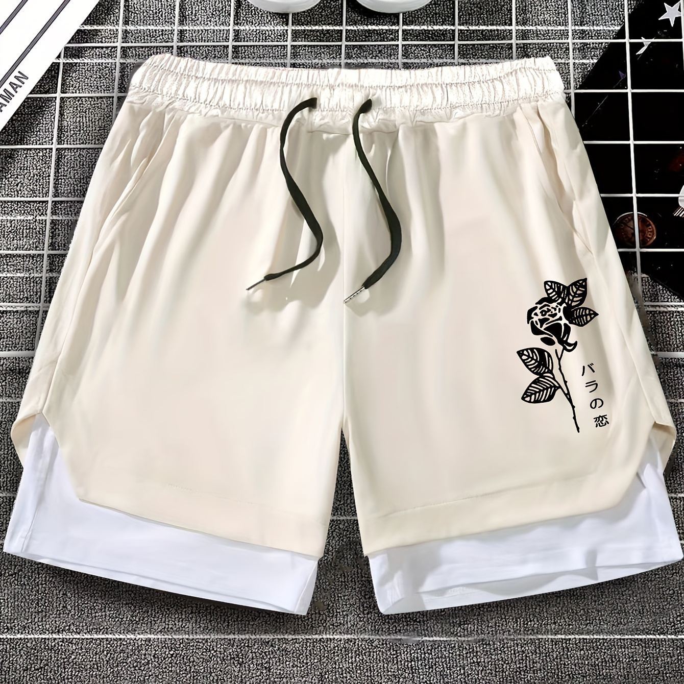 Summer Men's Casual Sports Shorts With Double-layer Design, Running Shorts, Star Style, Casual Style, Shorts With Pockets, Drawstring, Rose Pattern, Japanese Printed Shorts
Summer Men's Casual Sports Shorts With Double-layer Design, Running Shorts, Star Style, Casual Style, Shorts With Pockets, Drawstring, Rose Pattern, Japanese Printed Shorts