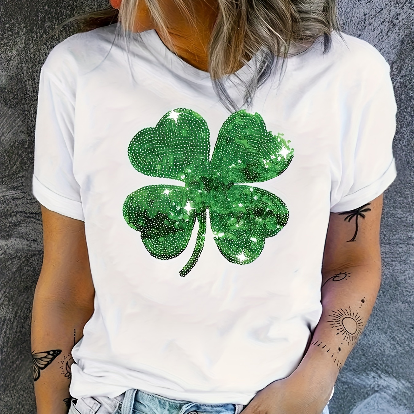 Clover Print T-shirt, Short Sleeve Crew Neck Casual Top For Summer & Spring, Women's Clothing
Clover Print T-shirt, Short Sleeve Crew Neck Casual Top For Summer & Spring, Women's Clothing