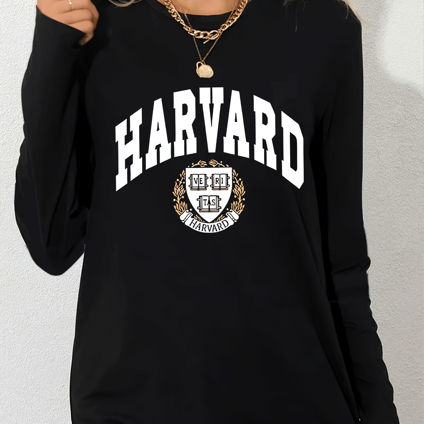 Women's Letter Print Casual Sports Round Neck Long Sleeve T-shirt, Polyester, Stretch Knit, All-season Fashion, Athletic Style, No Detail, Black
Women's Letter Print Casual Sports Round Neck Long Sleeve T-shirt, Polyester, Stretch Knit, All-season Fashion, Athletic Style, No Detail, Black