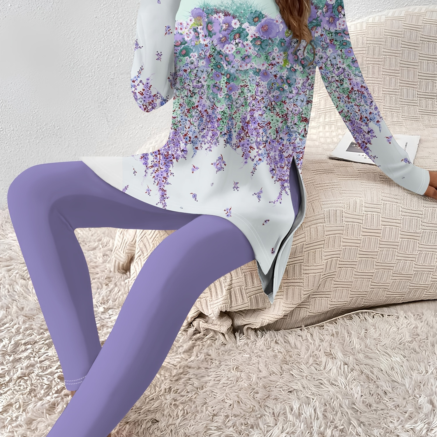 2 Pcs Floral Print T-shirt & Leggings Set, Casual Long Sleeve Crew Neck Split Hem T-shirt & Solid Color Skinny Leggings Outfits, Women's Clothing
2 Pcs Floral Print T-shirt & Leggings Set, Casual Long Sleeve Crew Neck Split Hem T-shirt & Solid Color Skinny Leggings Outfits, Women's Clothing