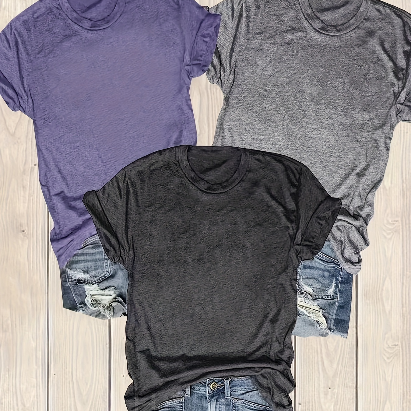 Solid Color T-shirt 3 Pack, Versatile Crew Neck Short Sleeve Simple Top For Spring & Summer, Women's Clothing
Solid Color T-shirt 3 Pack, Versatile Crew Neck Short Sleeve Simple Top For Spring & Summer, Women's Clothing