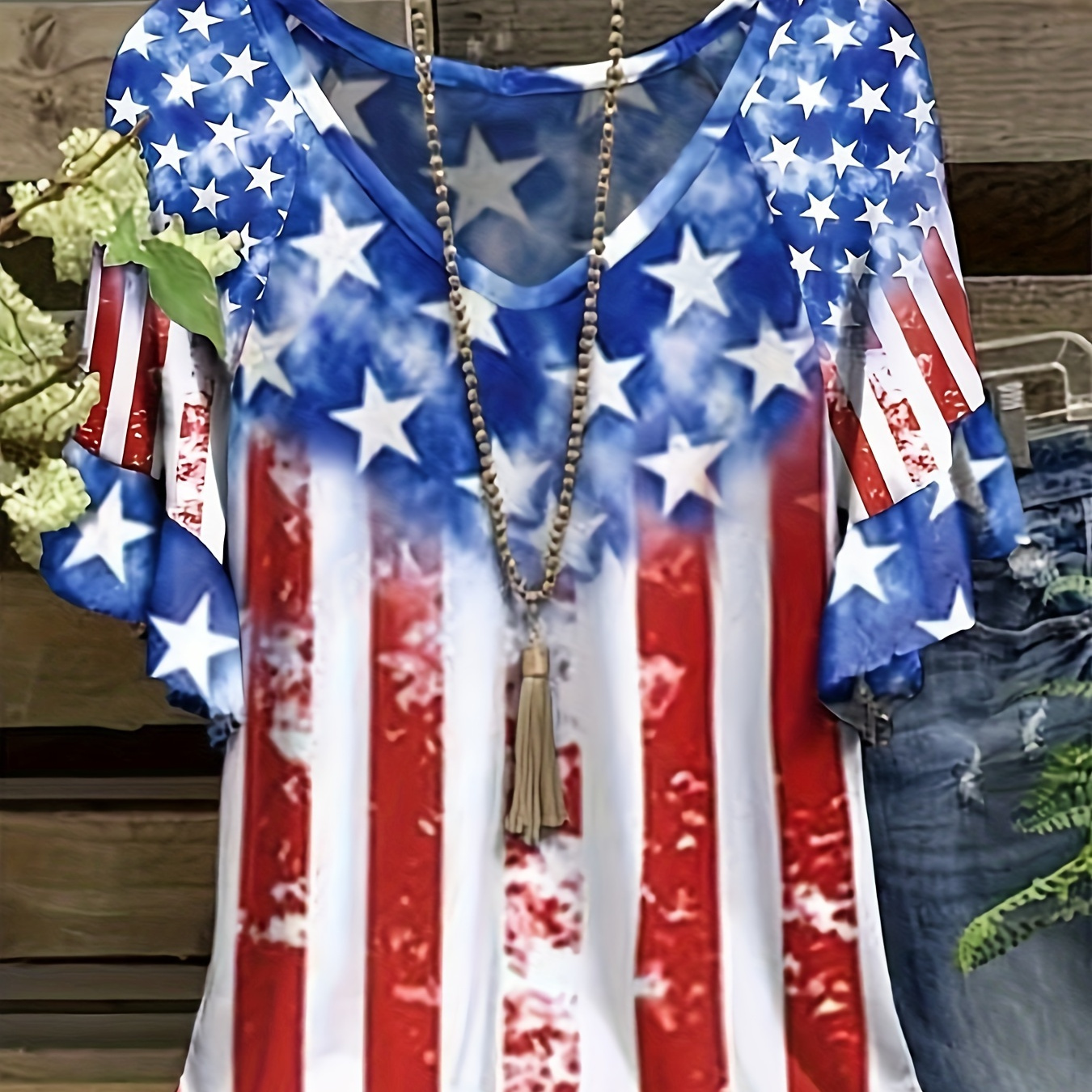 Plus Size Independence Day Flag Print T-shirt, Casual Short Sleeve Top For Spring & Summer, Women's Plus Size Clothing
Plus Size Independence Day Flag Print T-shirt, Casual Short Sleeve Top For Spring & Summer, Women's Plus Size Clothing