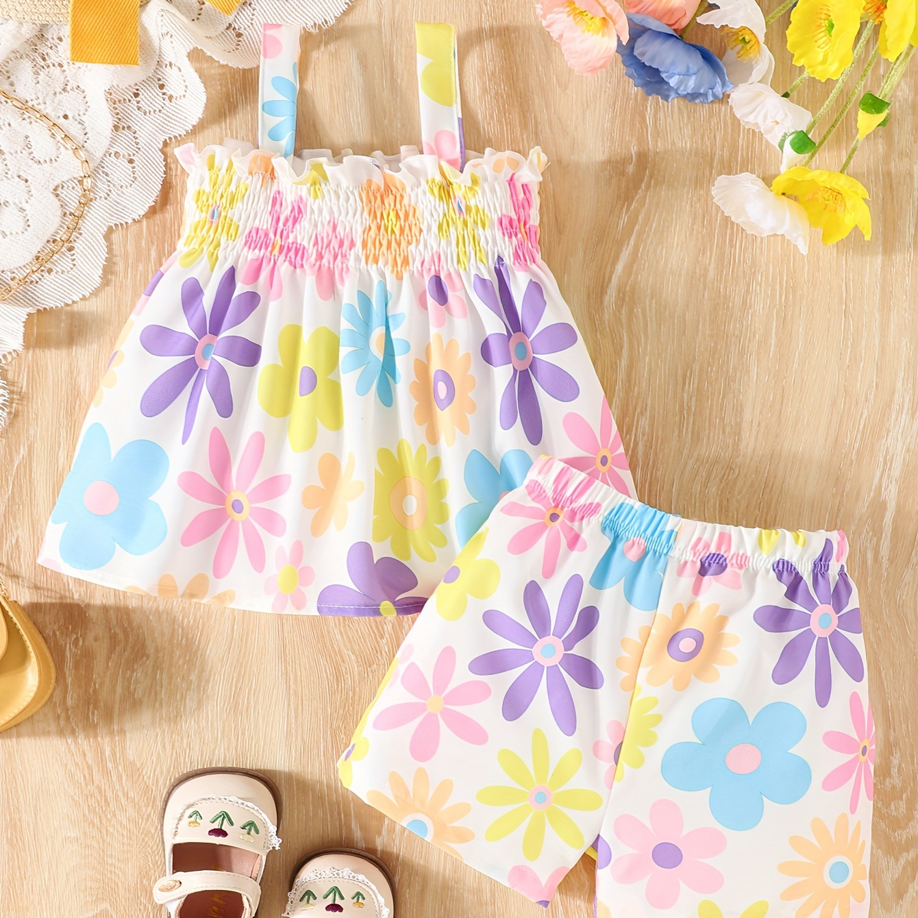 2pcs Toddler Kid's Colorful Flower Pattern Casual Set, Cami Top & Shorts, Baby Girl's Clothes For Summer Beach Vacation
2pcs Toddler Kid's Colorful Flower Pattern Casual Set, Cami Top & Shorts, Baby Girl's Clothes For Summer Beach Vacation