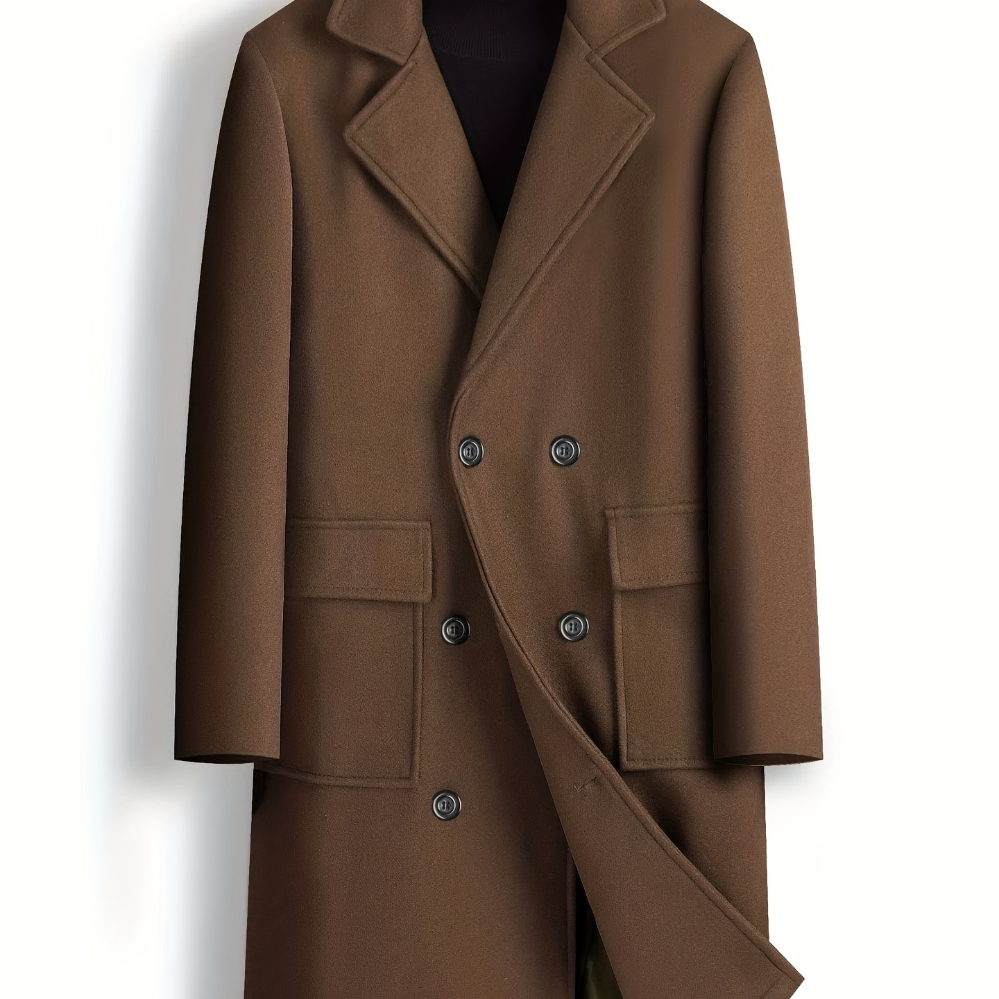 Chic Elegant Double-breasted Trench Coat, Men's Casual Lapel Flap Pocket Woolen Overcoat For Fall Winter Business
Chic Elegant Double-breasted Trench Coat, Men's Casual Lapel Flap Pocket Woolen Overcoat For Fall Winter Business