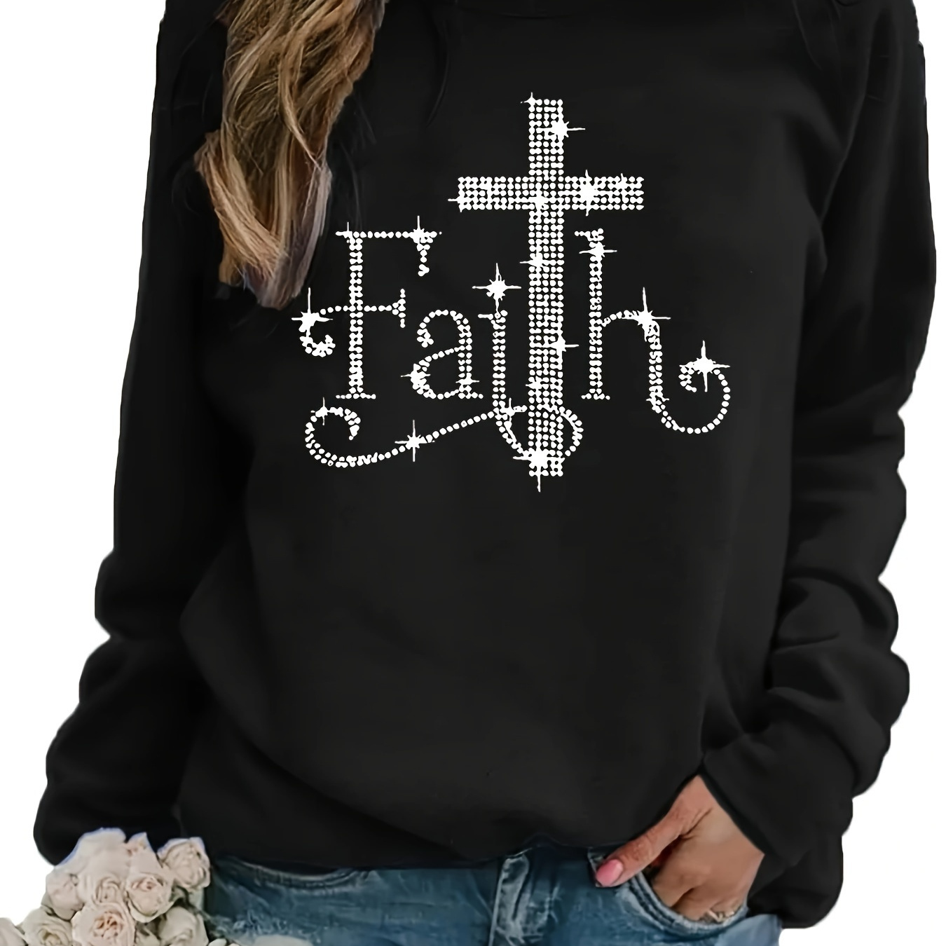 Plus Size Casual Sweatshirt, Women's Plus Letter Print Long Sleeve Round Neck Slight Stretch Pullover Top
Plus Size Casual Sweatshirt, Women's Plus Letter Print Long Sleeve Round Neck Slight Stretch Pullover Top