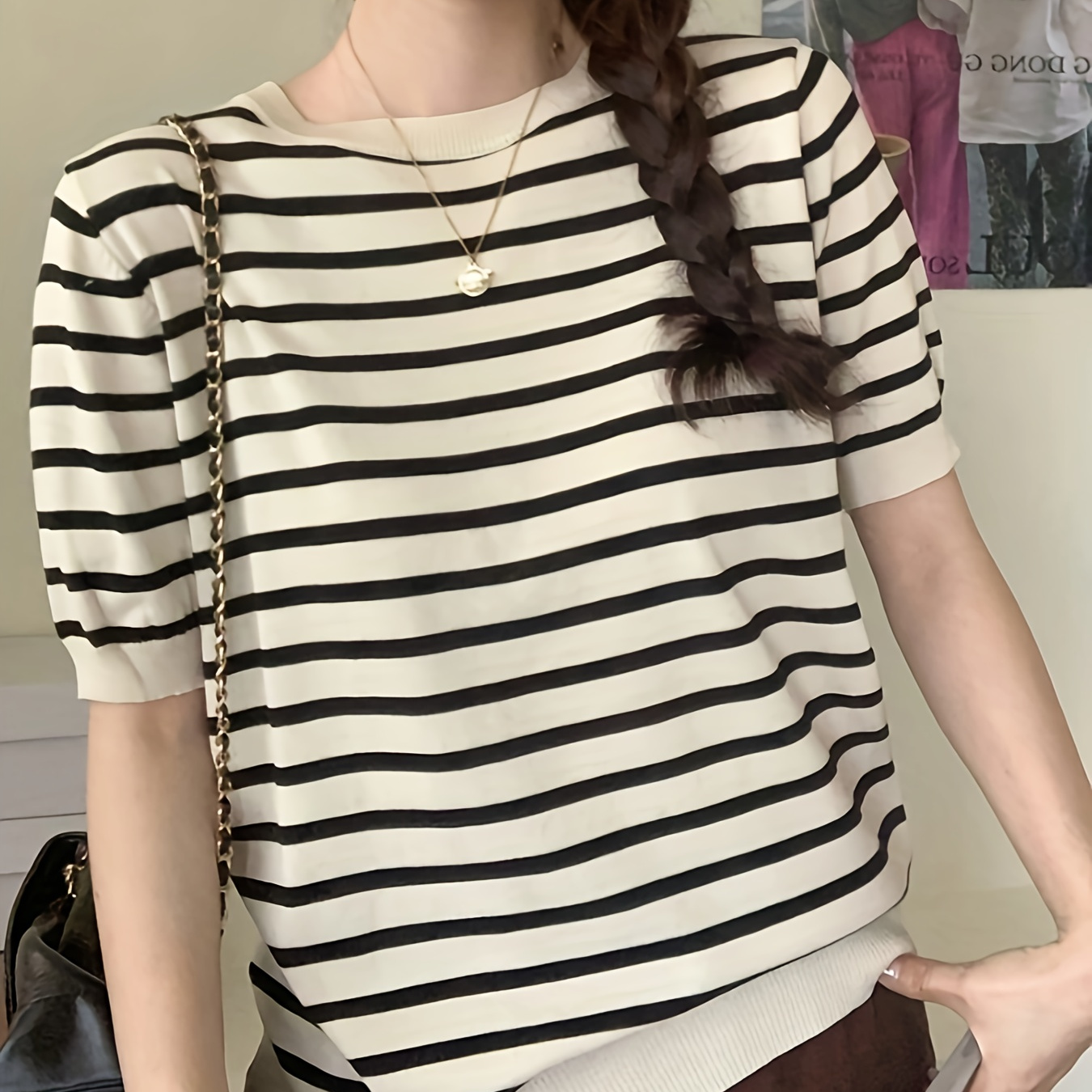 Striped Crew Neck T-shirt, Casual Short Sleeve Top For Spring & Summer, Women's Clothing
Striped Crew Neck T-shirt, Casual Short Sleeve Top For Spring & Summer, Women's Clothing