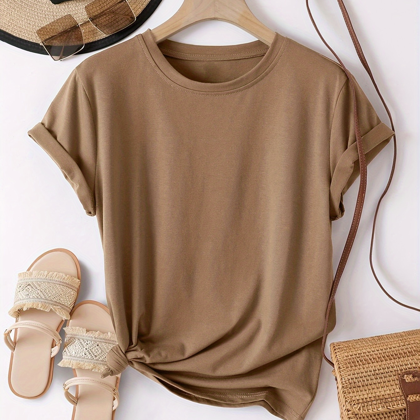 Crew Neck T-shirt For Women - 100% Polyester, Knot Detail, Short Sleeve, Summer Essential, Machine Washable & Dry
Crew Neck T-shirt For Women - 100% Polyester, Knot Detail, Short Sleeve, Summer Essential, Machine Washable & Dry