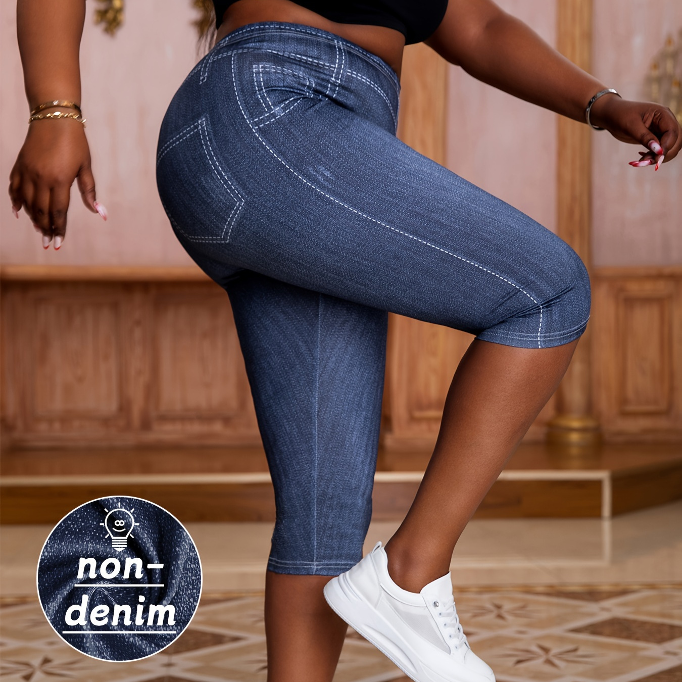 Women's High-waisted Stretchy Denim Shorts, Casual Midi Bermuda Pants With Fake Pockets, Polyester High Stretch Knit Fabric, Print, Weekend Casual Wear
Women's High-waisted Stretchy Denim Shorts, Casual Midi Bermuda Pants With Fake Pockets, Polyester High Stretch Knit Fabric, Print, Weekend Casual Wear