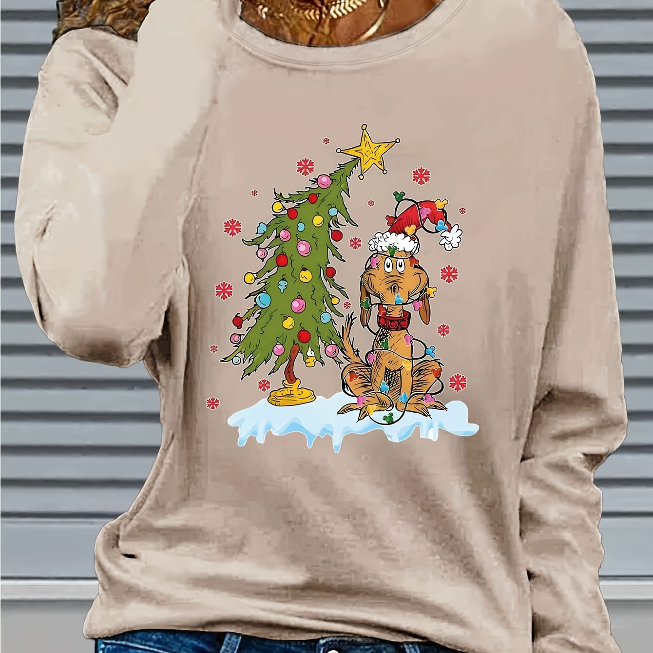 1pc Christmas Tree And Dog Print Women's Long Sleeve T-shirt, Casual Round Neck Knit Top, Polyester , Regular Fit, With Detail, For Autumn/
1pc Christmas Tree And Dog Print Women's Long Sleeve T-shirt, Casual Round Neck Knit Top, Polyester , Regular Fit, With Detail, For Autumn/