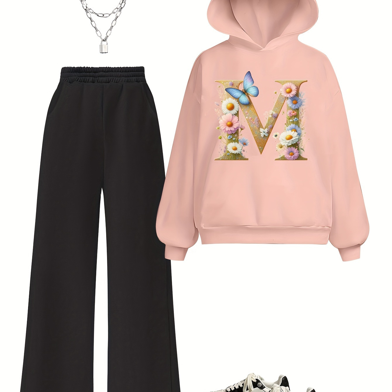 Creative Letter M Print Girls' Hooded Sweatshirt & Pants Set, Cozy Knitted Polyester, Fall/winter Casual 2pcs Outfit
Creative Letter M Print Girls' Hooded Sweatshirt & Pants Set, Cozy Knitted Polyester, Fall/winter Casual 2pcs Outfit