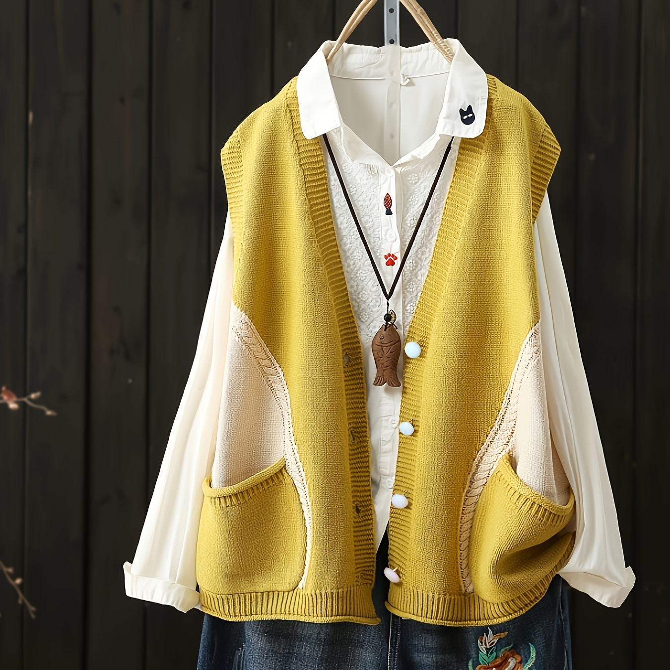 Color Block Button Front Knit Cardigan, Casual Cap Sleeve Dual Pockets Top For Spring & Fall, Women's Clothing
Color Block Button Front Knit Cardigan, Casual Cap Sleeve Dual Pockets Top For Spring & Fall, Women's Clothing