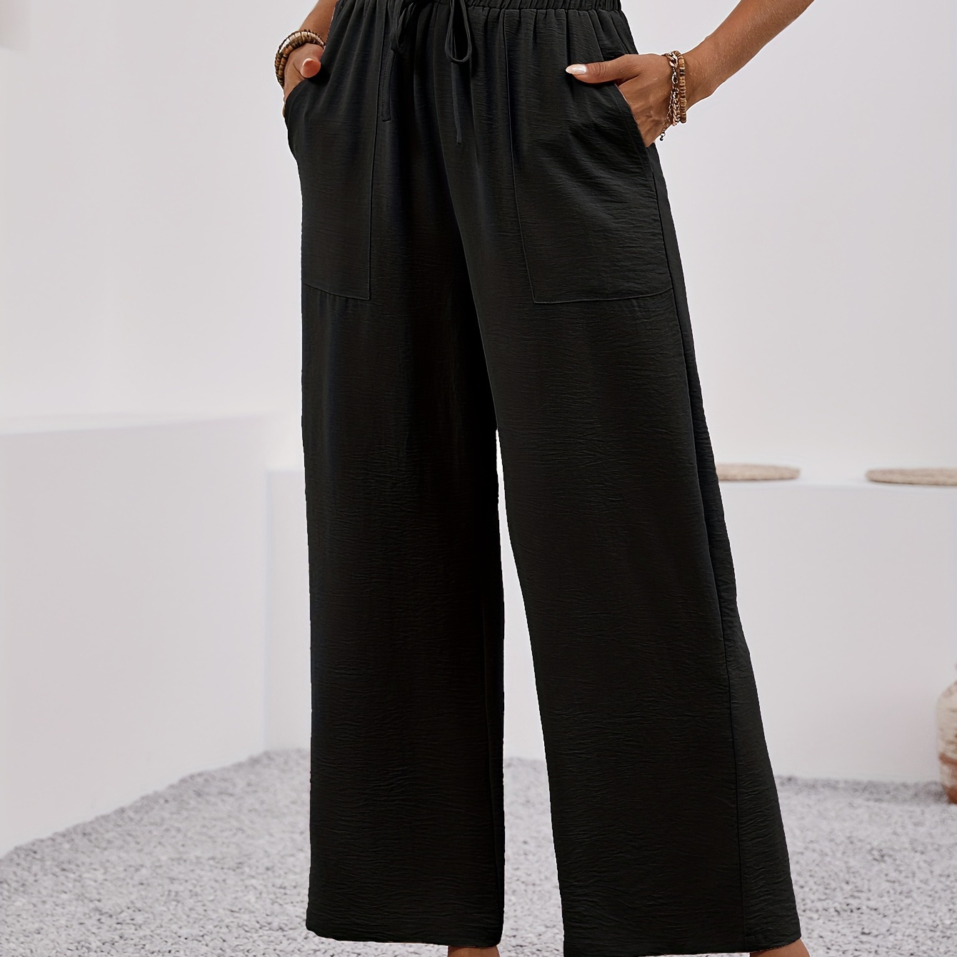 Drawstring High Waisted Wide Leg Pants, Casual Long Length Loose Pants With Pocket, Women's Clothing
Drawstring High Waisted Wide Leg Pants, Casual Long Length Loose Pants With Pocket, Women's Clothing