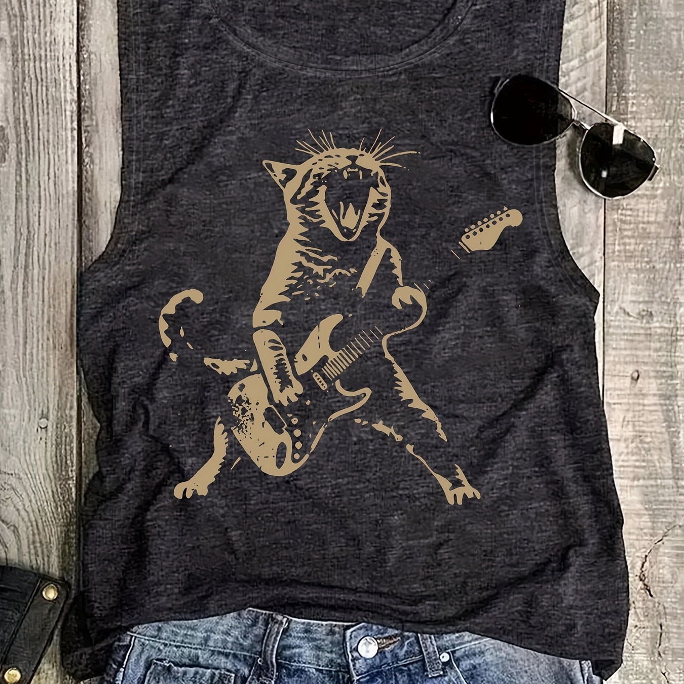 Chic Cat Print Sleeveless Top For Women - Casual Summer Wear, Breathable Polyester , Machine Washable
Chic Cat Print Sleeveless Top For Women - Casual Summer Wear, Breathable Polyester , Machine Washable