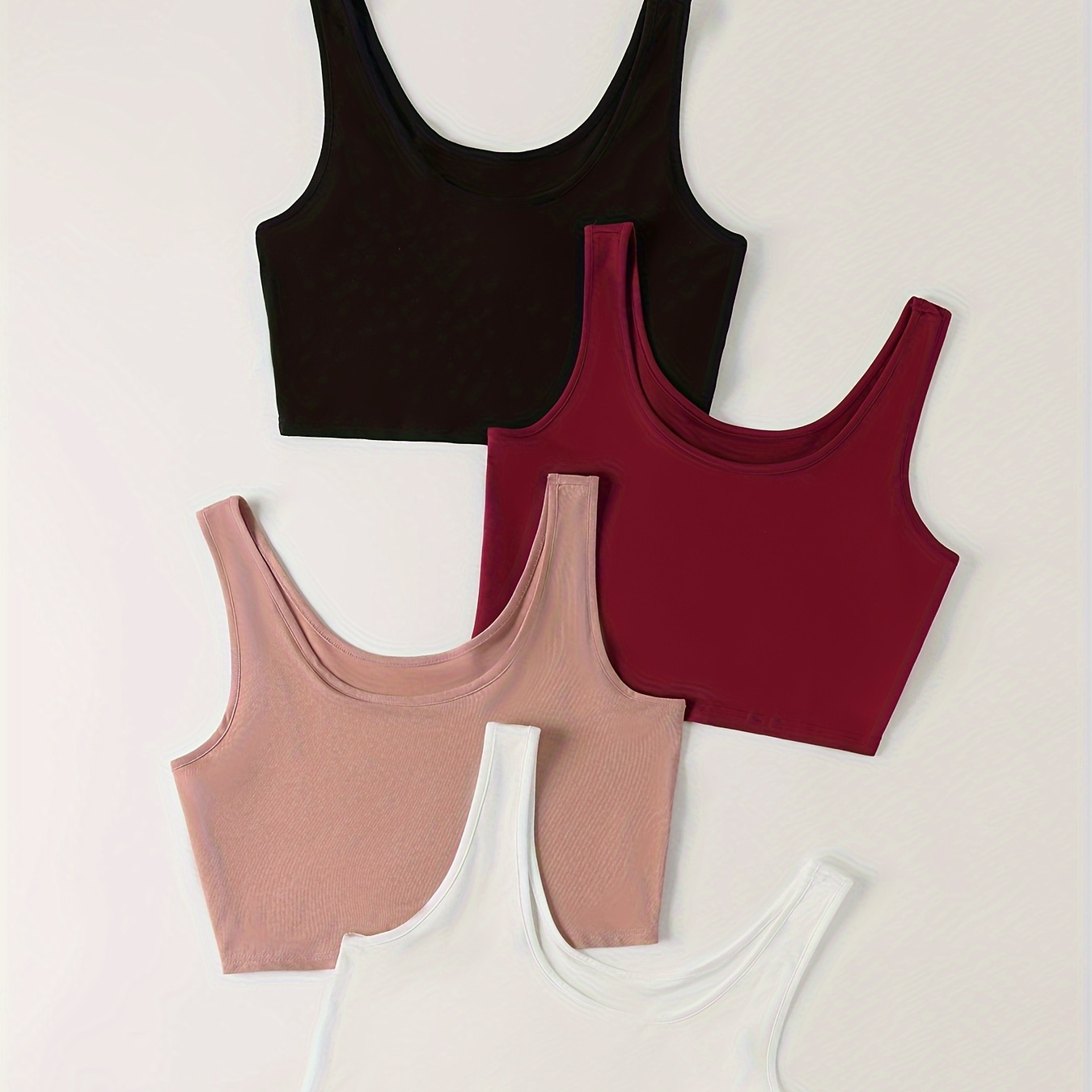 4 Pack Plus Size Basic Tank Top Set, Women's Plus Solid Round Neck Medium Stretch Tank Top 4pcs Set
4 Pack Plus Size Basic Tank Top Set, Women's Plus Solid Round Neck Medium Stretch Tank Top 4pcs Set
