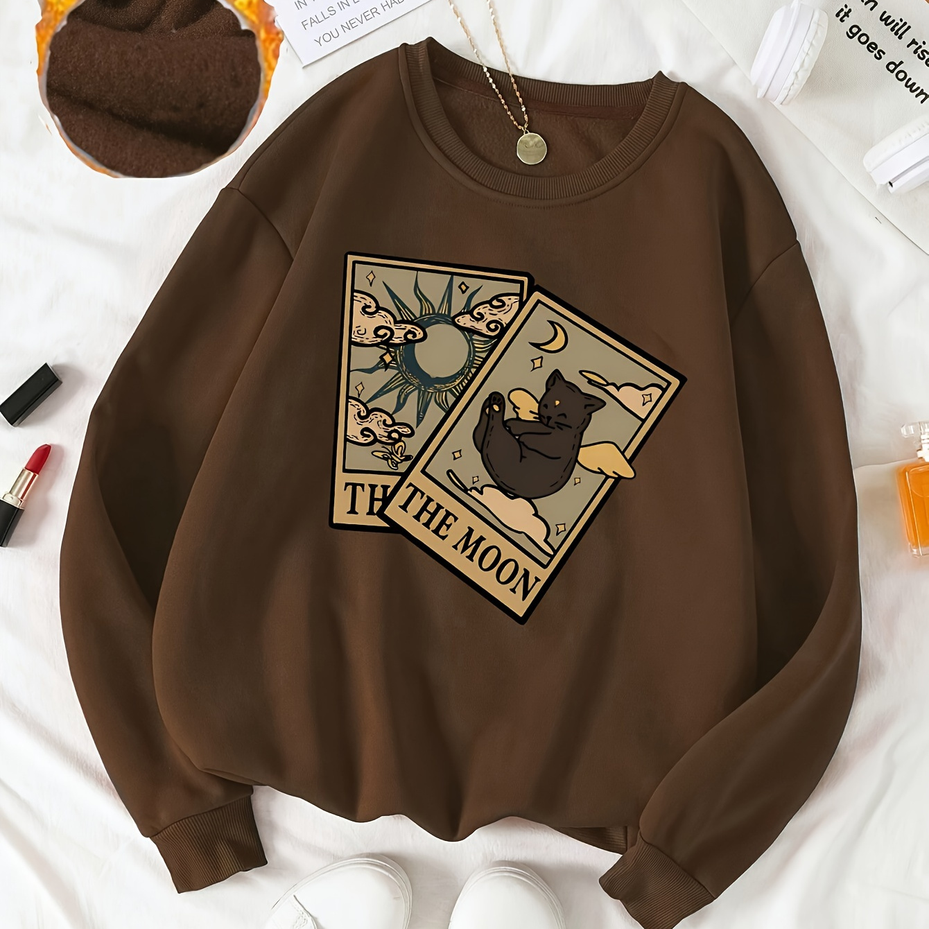 Cozy Fleece-lined Women's Sweatshirt With Cute Cat Print - Long Sleeve, Round Neck Pullover For Fall & Winter
Cozy Fleece-lined Women's Sweatshirt With Cute Cat Print - Long Sleeve, Round Neck Pullover For Fall & Winter