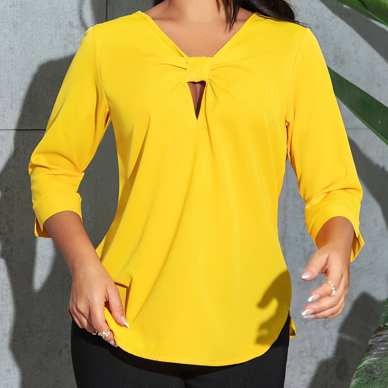 Solid Keyhole Gathered Blouse, Casual 3/4 Sleeve Top For Spring & Fall, Women's Clothing
Solid Keyhole Gathered Blouse, Casual 3/4 Sleeve Top For Spring & Fall, Women's Clothing