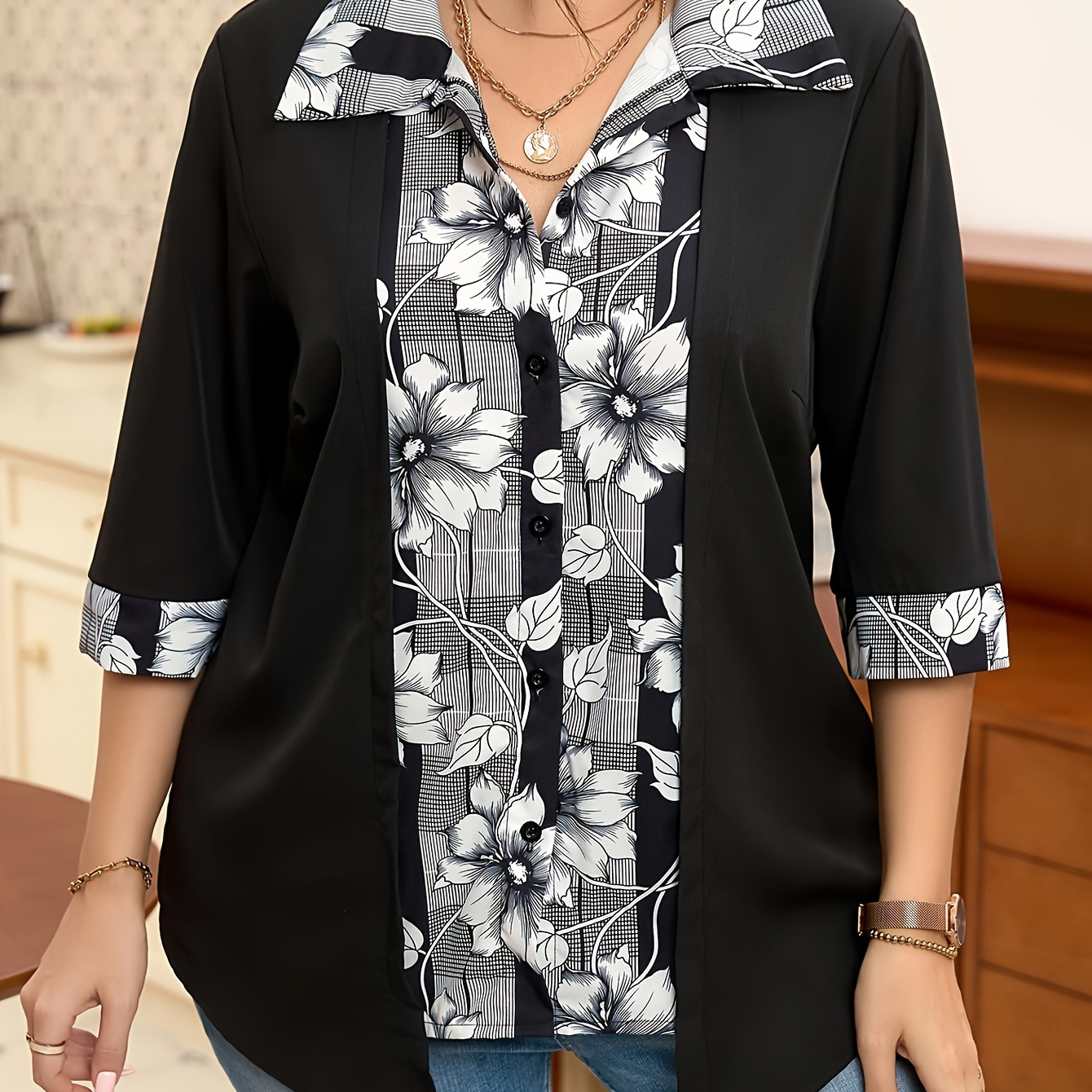 Chemise boutonnée à imprimé floral grande taille, chemise 3/4 manches pour et , vêtements grande taille pour femmes
Chemise boutonnée à imprimé floral grande taille, chemise 3/4 manches pour et , vêtements grande taille pour femmes