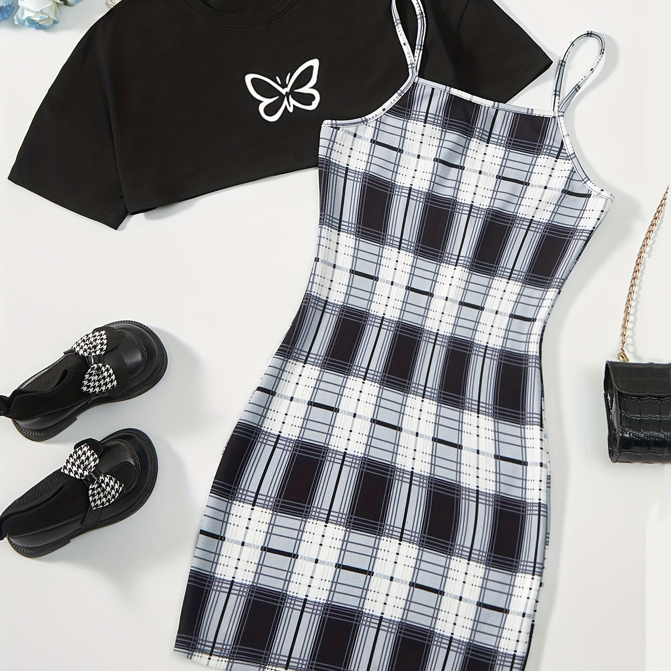 Trendy Girl's 2pcs, Bodycon Plaid Slip Dress + Butterfly Pattern Cover-up Top Set, Casual Outfit Cute Girls Summer Clothes
Trendy Girl's 2pcs, Bodycon Plaid Slip Dress + Butterfly Pattern Cover-up Top Set, Casual Outfit Cute Girls Summer Clothes