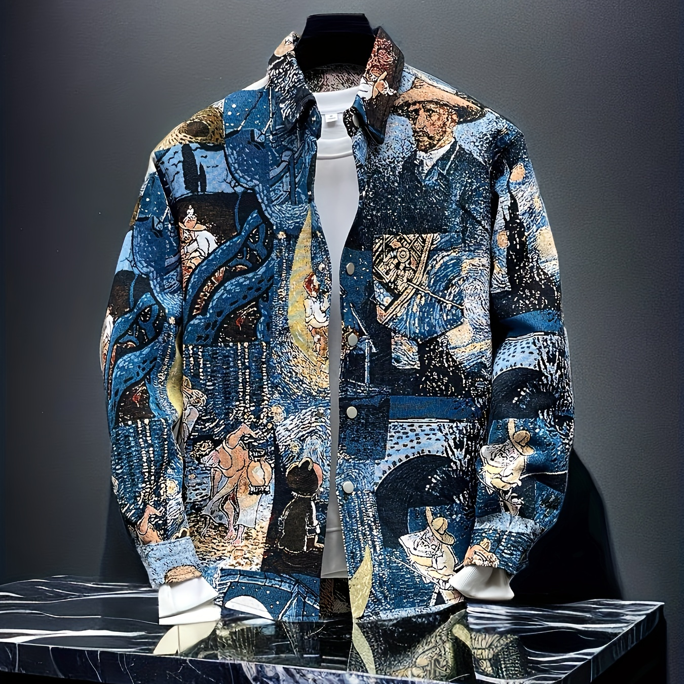 Obm Men's Slim-fit Long Sleeve Shirt With Van Gogh-inspired Embroidered Jacquard - Style, Button-up, Polyester, Machine Washable - Ideal For All & Great Gift Option
Obm Men's Slim-fit Long Sleeve Shirt With Van Gogh-inspired Embroidered Jacquard - Style, Button-up, Polyester, Machine Washable - Ideal For All & Great Gift Option