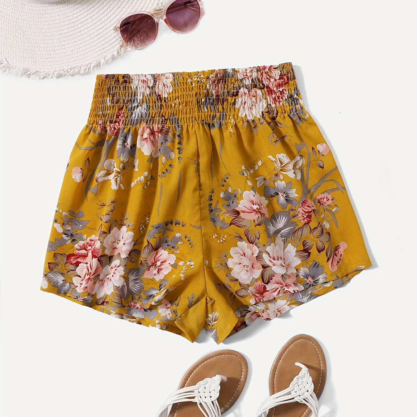 Floral Print Shirred Ruched Shorts, Elegant Elastic Waist Shorts For Spring & Summer, Women's Clothing
Floral Print Shirred Ruched Shorts, Elegant Elastic Waist Shorts For Spring & Summer, Women's Clothing