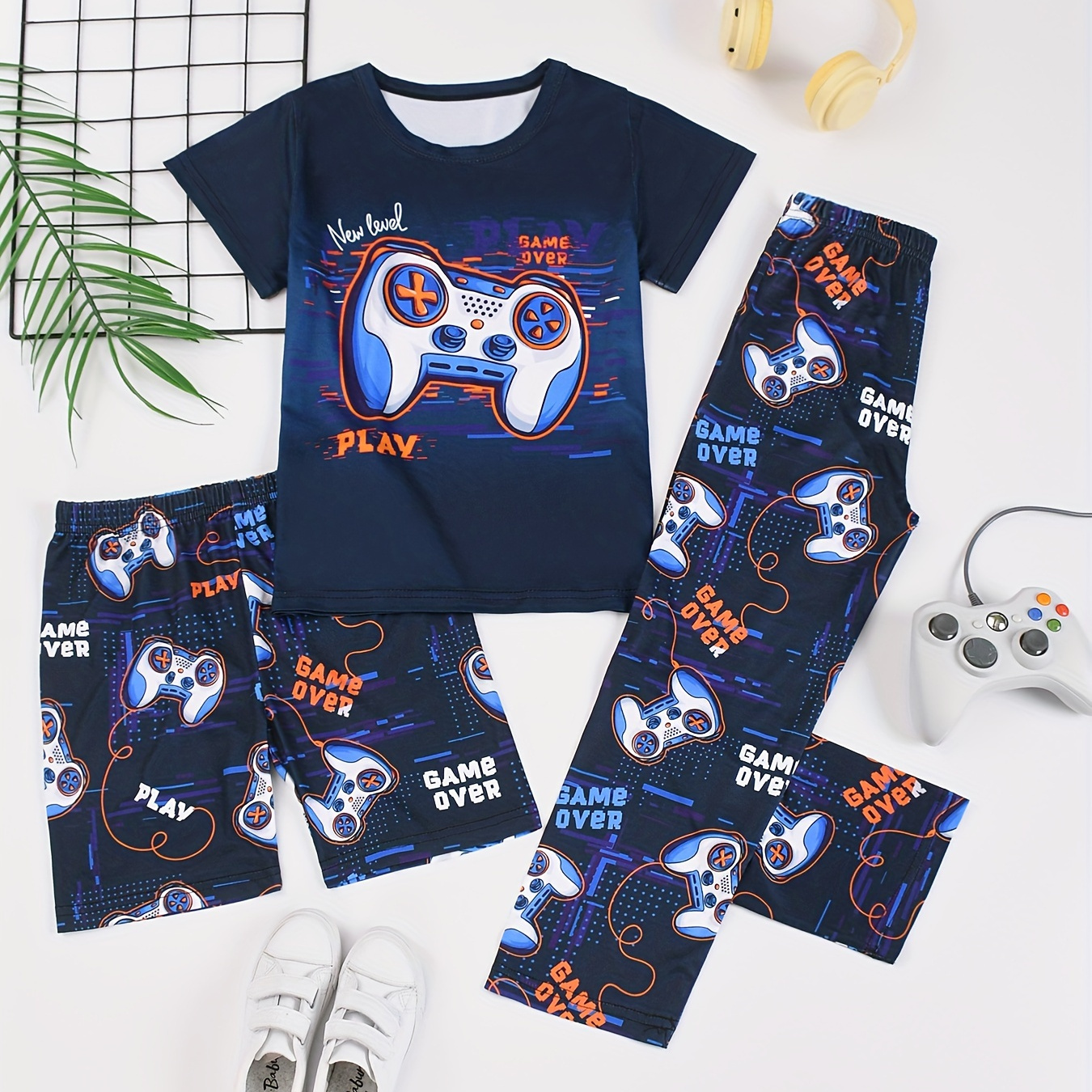 3 Pcs Boys Cute Pajama Sets, Game Player Pattern Short T-shirts & Shorts & Pants, Comfortable & Cute Style Pajamas For Boys Cozy Loungewear
3 Pcs Boys Cute Pajama Sets, Game Player Pattern Short T-shirts & Shorts & Pants, Comfortable & Cute Style Pajamas For Boys Cozy Loungewear