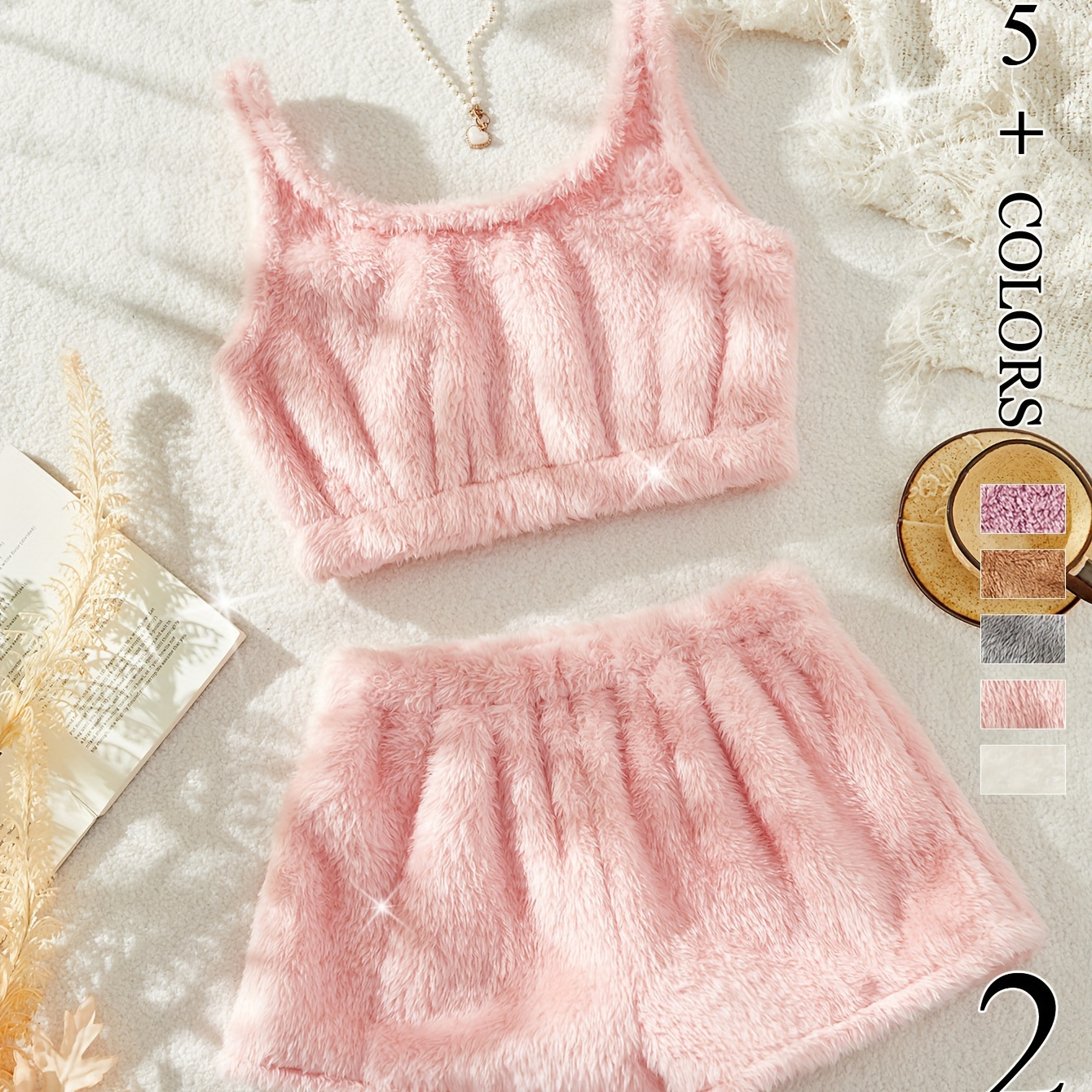 Warm Fuzzy Pajama Set, Sleeveless Tank Top & Stretch Shorts, Women's Autumn & Winter Comfortable Sleepwear & Loungewear
Warm Fuzzy Pajama Set, Sleeveless Tank Top & Stretch Shorts, Women's Autumn & Winter Comfortable Sleepwear & Loungewear