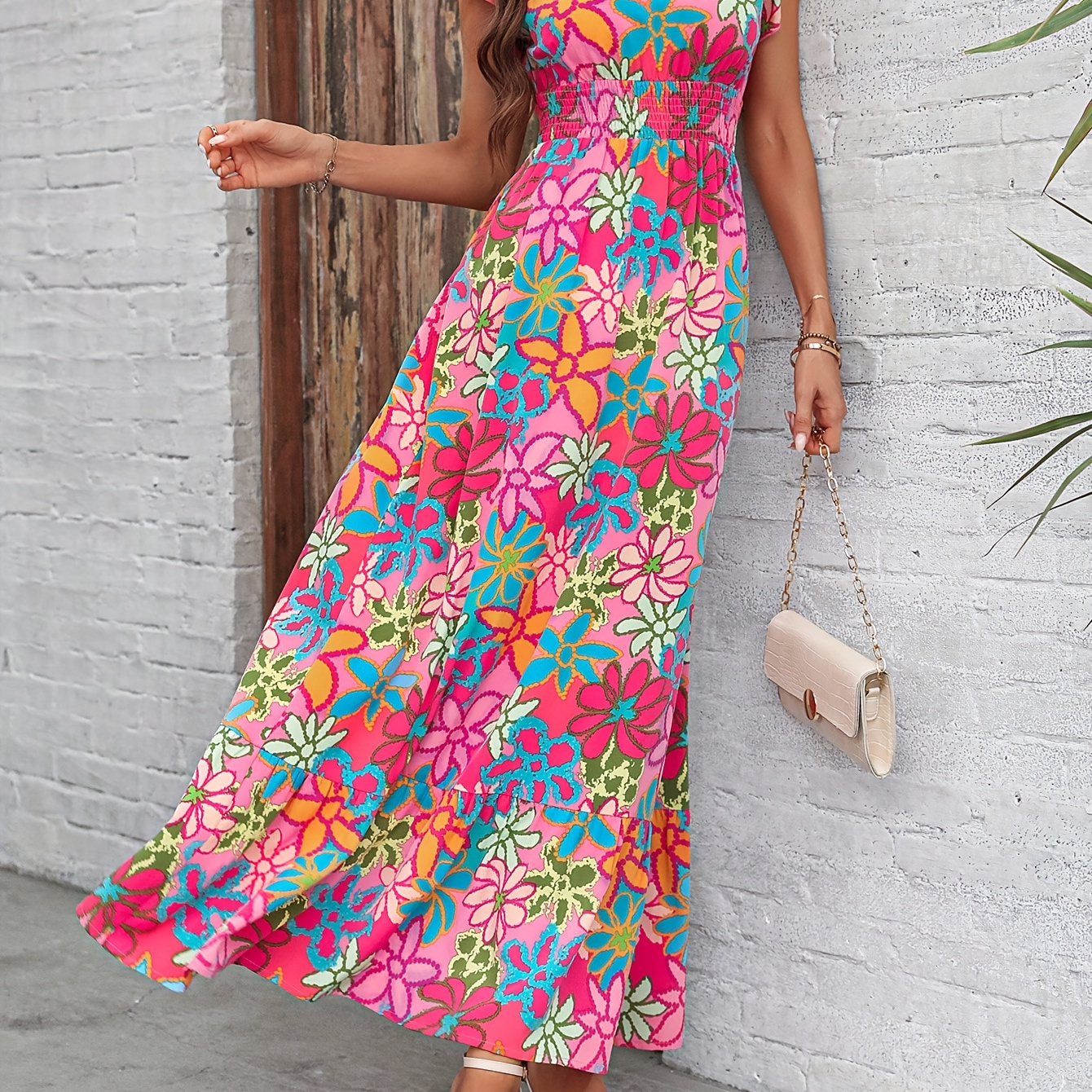 Floral Print Ruffle Trim Dress, Elegant V-neck Slim Dress For Spring & Summer, Women's Clothing
Floral Print Ruffle Trim Dress, Elegant V-neck Slim Dress For Spring & Summer, Women's Clothing