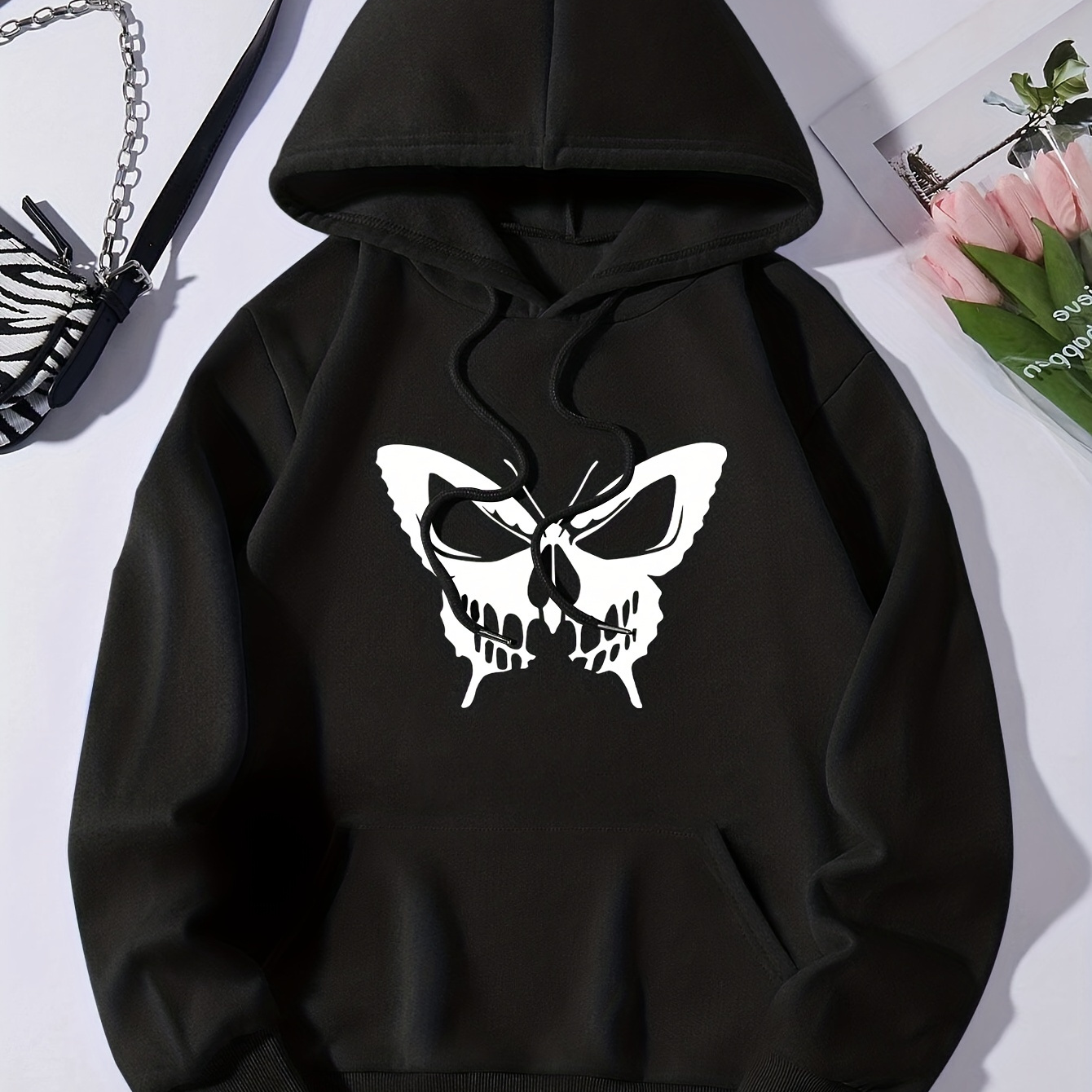 Butterfly & Skull Print Hoodie, Drawstring Casual Hooded Sweatshirt For Winter & Fall, Women's Clothing
Butterfly & Skull Print Hoodie, Drawstring Casual Hooded Sweatshirt For Winter & Fall, Women's Clothing