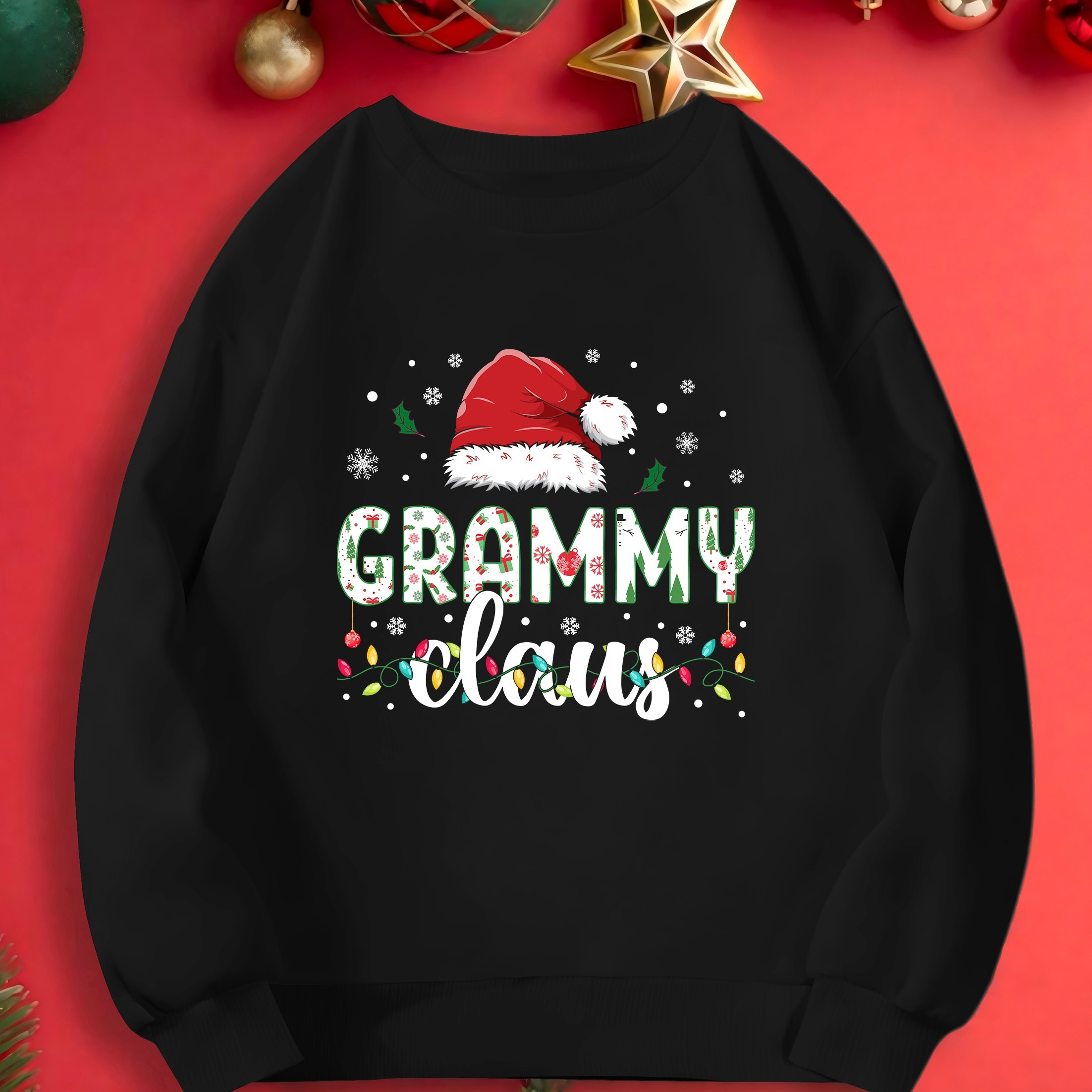 Women's Festive "grammy Claus" Letter Print Sweatshirt, Casual Round Neck Pullover, Polyester Knit, Holiday Fashion Top For Autumn/winter
Women's Festive "grammy Claus" Letter Print Sweatshirt, Casual Round Neck Pullover, Polyester Knit, Holiday Fashion Top For Autumn/winter
