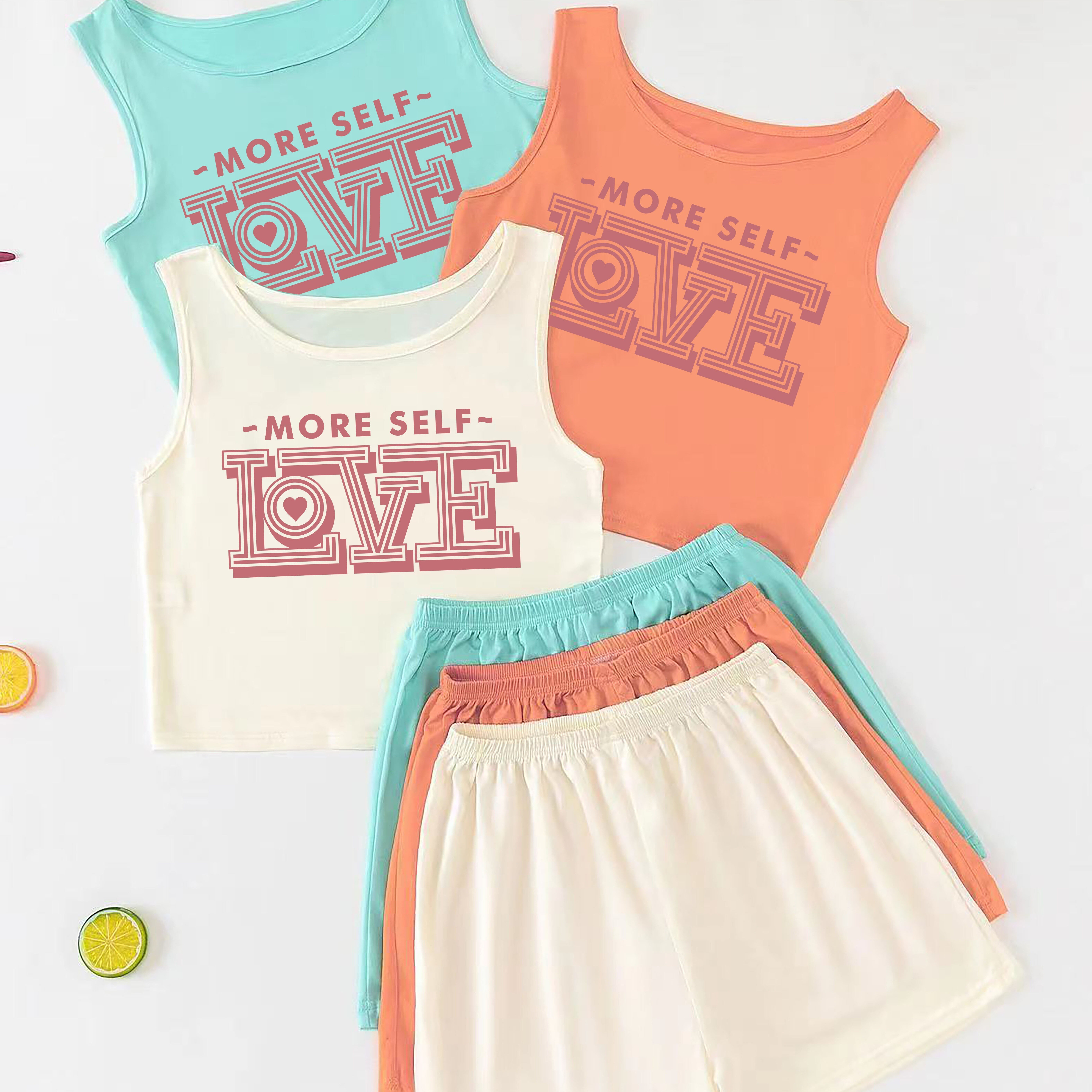 3 Sets Letter Print Lounge Set, Crew Neck Tank Top & Elastic Waistband Shorts, Women's Loungewear & Sleepwear
3 Sets Letter Print Lounge Set, Crew Neck Tank Top & Elastic Waistband Shorts, Women's Loungewear & Sleepwear