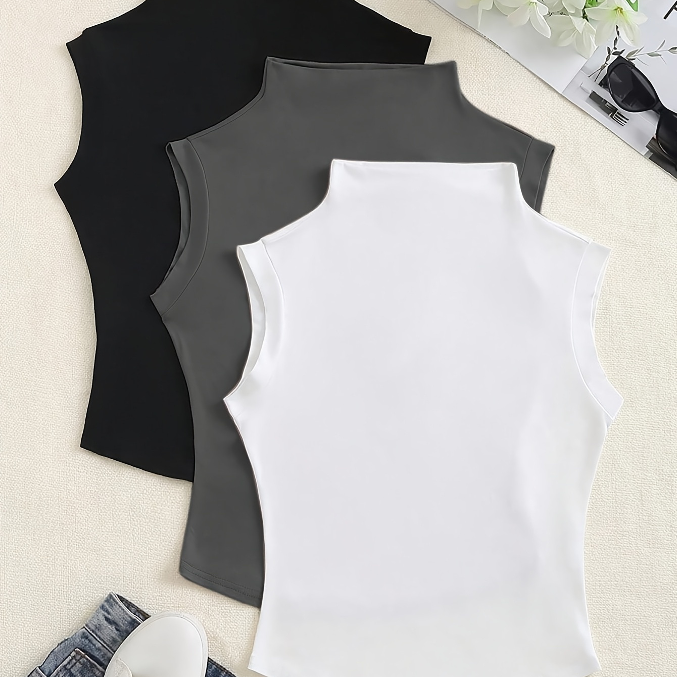 3pcs Set Of Fashionable Casual Women's Small Collar Sleeveless Outfits
3pcs Set Of Fashionable Casual Women's Small Collar Sleeveless Outfits