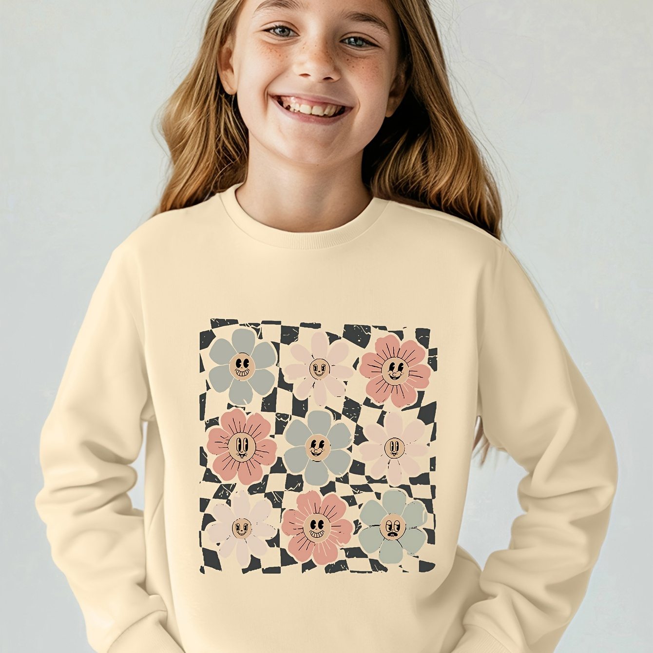 Cozy & Cute Girls' Floral Print Sweatshirt - Soft Polyester, Round Neck Long Sleeve Pullover For Fall/winter
Cozy & Cute Girls' Floral Print Sweatshirt - Soft Polyester, Round Neck Long Sleeve Pullover For Fall/winter