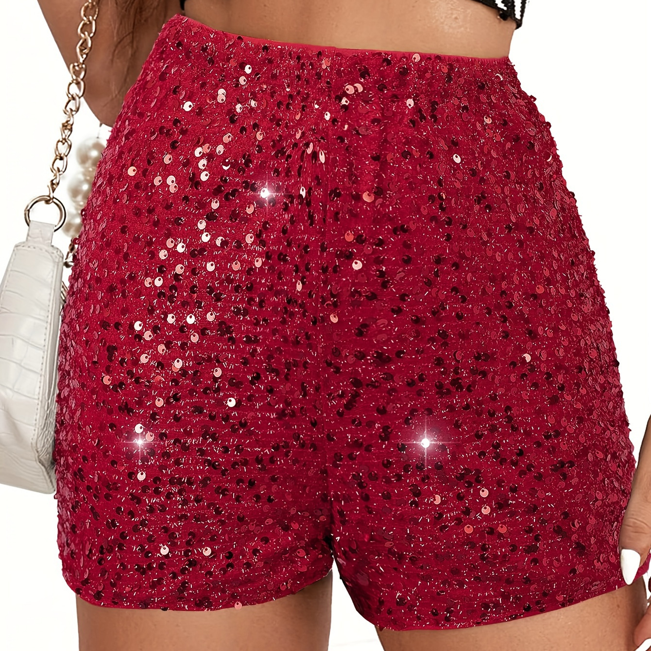 Contrast Sequin High Waist Shorts, Elegant Solid Color Skinny Shorts For Spring & Summer, Women's Clothing
Contrast Sequin High Waist Shorts, Elegant Solid Color Skinny Shorts For Spring & Summer, Women's Clothing