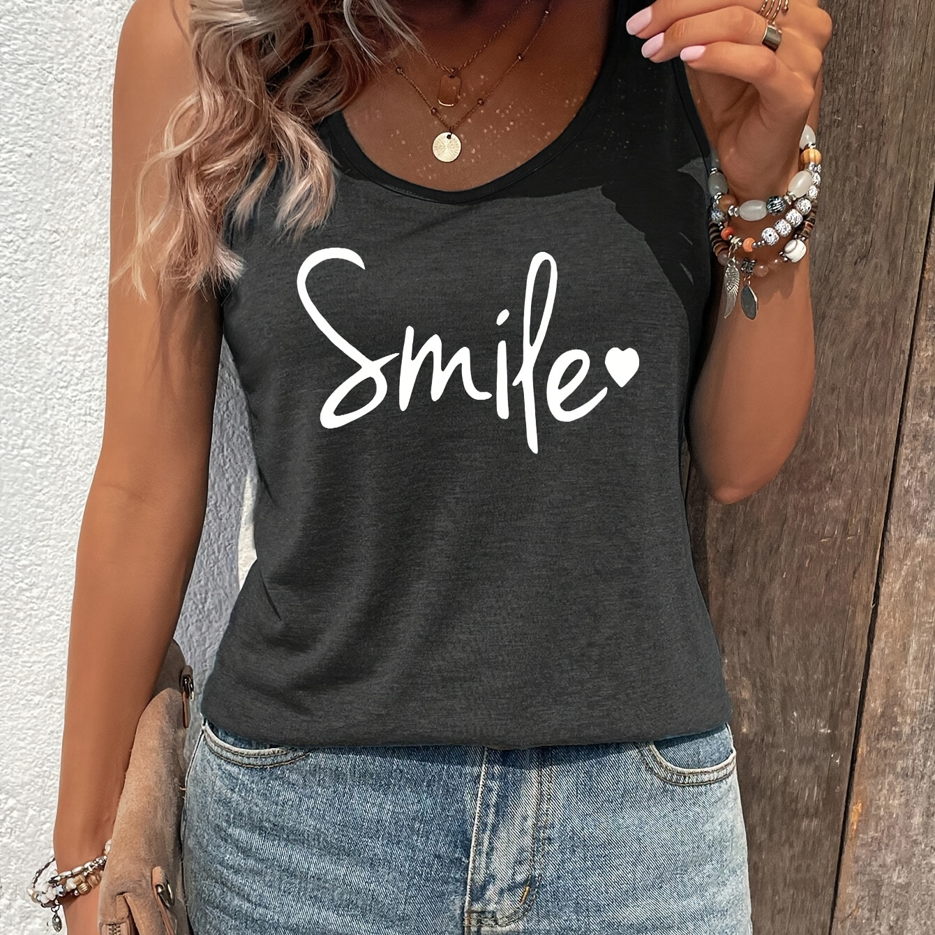 Letter Print Crew Neck Tank Top, Casual Sleeveless Tank Top For Spring & Summer, Women's Clothing
Letter Print Crew Neck Tank Top, Casual Sleeveless Tank Top For Spring & Summer, Women's Clothing