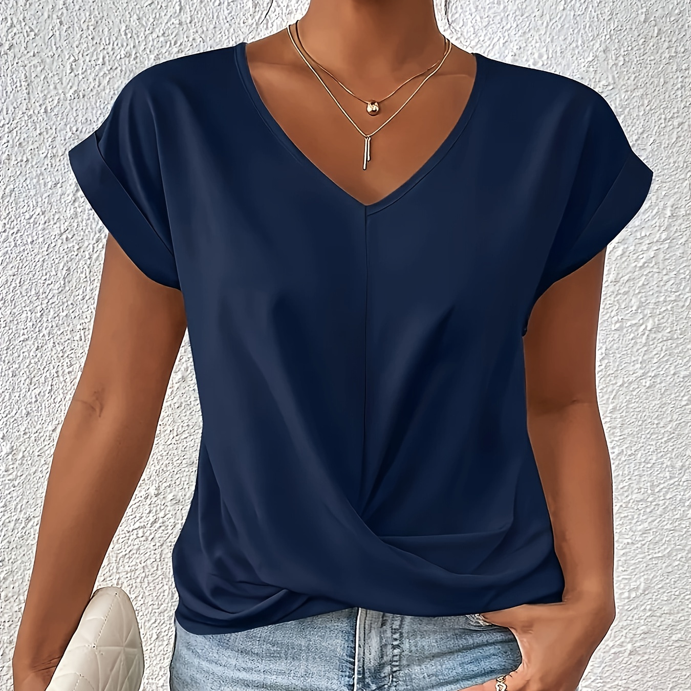 Plus Size Cross Front T-shirt, Casual V Neck Short Sleeve T-shirt, Women's Plus Size clothing
Plus Size Cross Front T-shirt, Casual V Neck Short Sleeve T-shirt, Women's Plus Size clothing