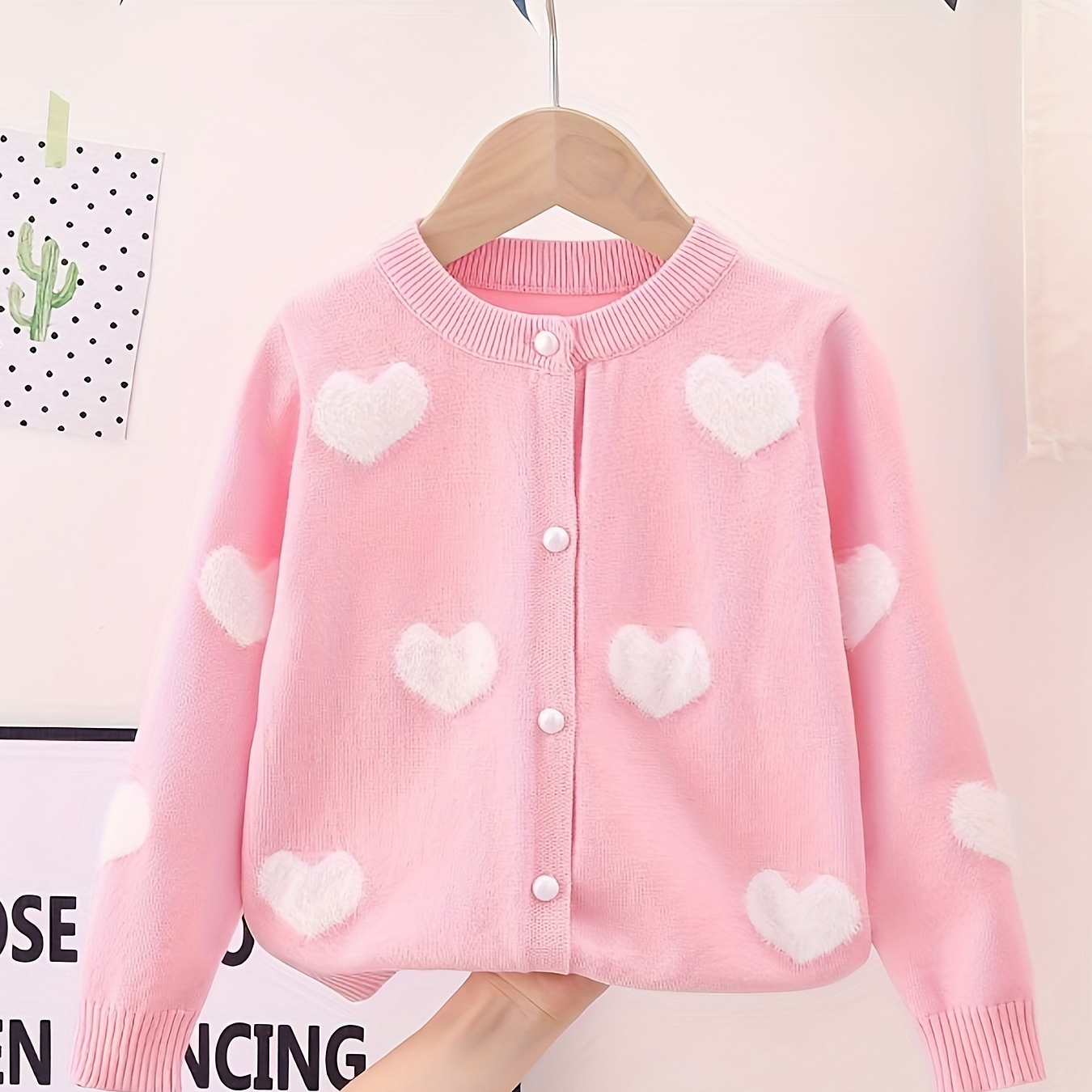 Sweet Heart Pattern Girl's Knit Cardigan, Elegant Style Long Sleeve Button Crew Neck Sweater Jacket Short Length
Sweet Heart Pattern Girl's Knit Cardigan, Elegant Style Long Sleeve Button Crew Neck Sweater Jacket Short Length