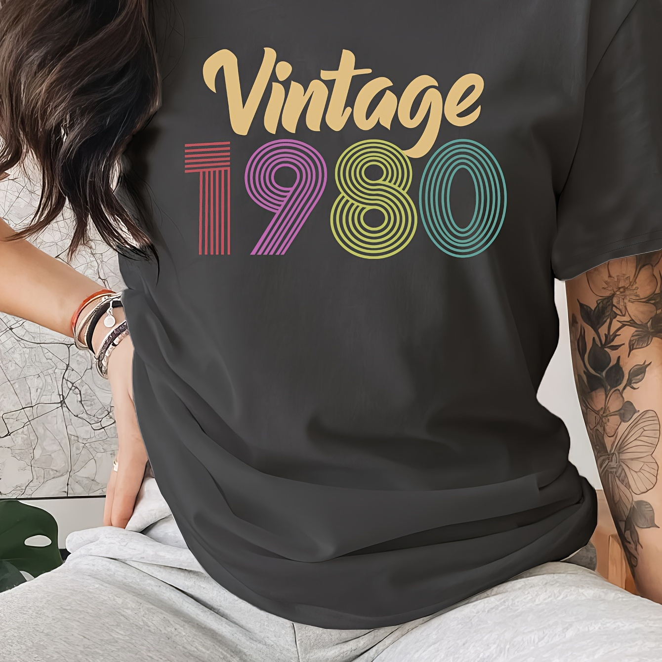 Plus Size Casual T-shirt, Women's Plus Colorful Number & Letter Print Short Sleeve Round Neck Medium Stretch T-shirt
Plus Size Casual T-shirt, Women's Plus Colorful Number & Letter Print Short Sleeve Round Neck Medium Stretch T-shirt
