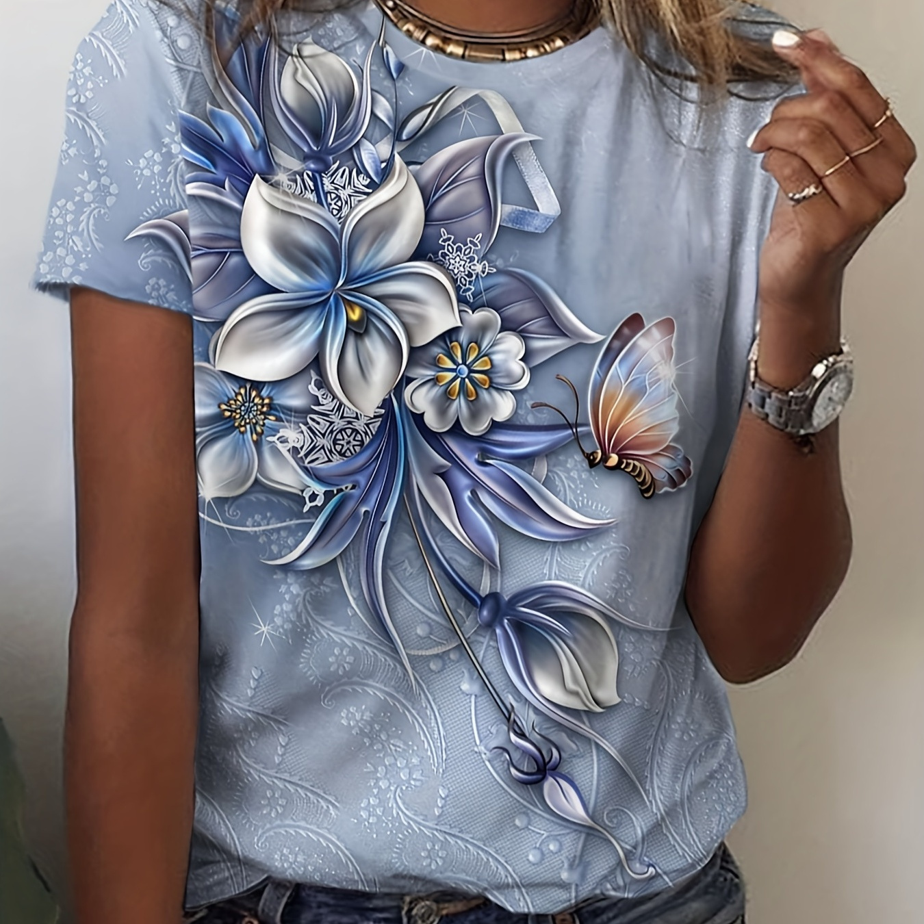 Floral Print Crew Neck T-shirt, Casual Short Sleeve T-shirt For Spring & Summer, Women's Clothing
Floral Print Crew Neck T-shirt, Casual Short Sleeve T-shirt For Spring & Summer, Women's Clothing