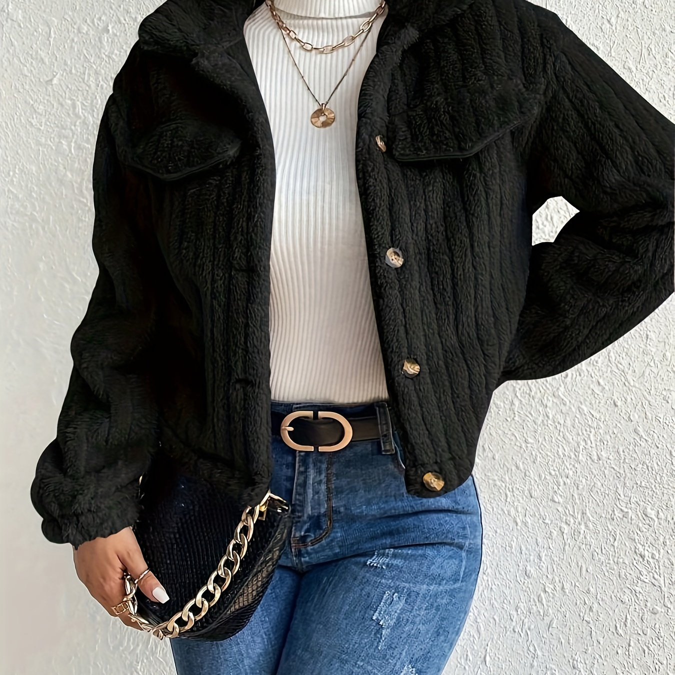 Faux Fur Button Front Fuzzy Coat, Elegant Long Sleeve Warm Outerwear For Fall & Winter, Women's Clothing
Faux Fur Button Front Fuzzy Coat, Elegant Long Sleeve Warm Outerwear For Fall & Winter, Women's Clothing