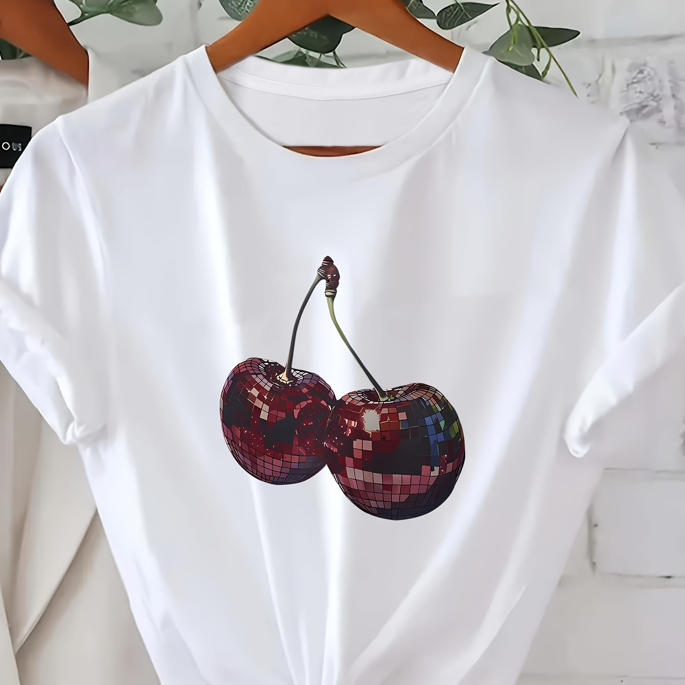 Chic Cherry Print T-shirt For Women - Casual Crew Neck, Short Sleeve Top, , Machine Washable
Chic Cherry Print T-shirt For Women - Casual Crew Neck, Short Sleeve Top, , Machine Washable