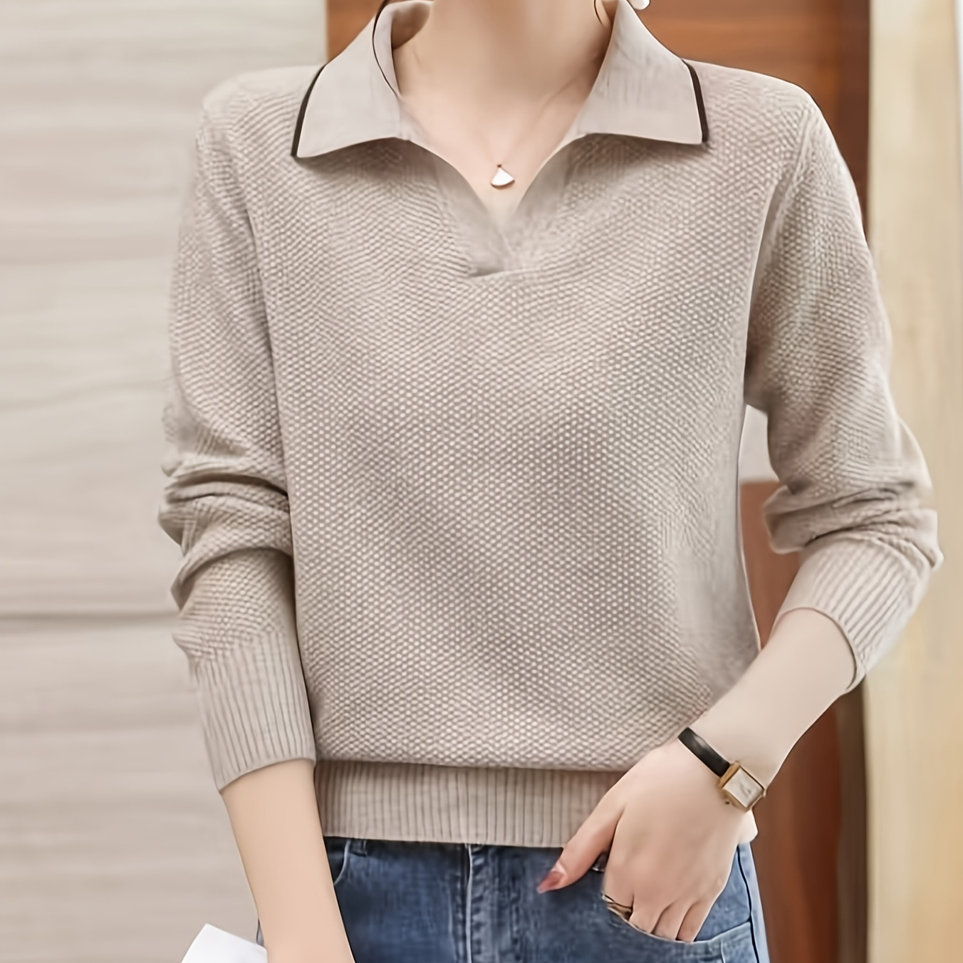 Solid Notched Collar Long Pullover Sweater, Casual Long Sleeve Versatile Sweater, Women's Clothing
Solid Notched Collar Long Pullover Sweater, Casual Long Sleeve Versatile Sweater, Women's Clothing