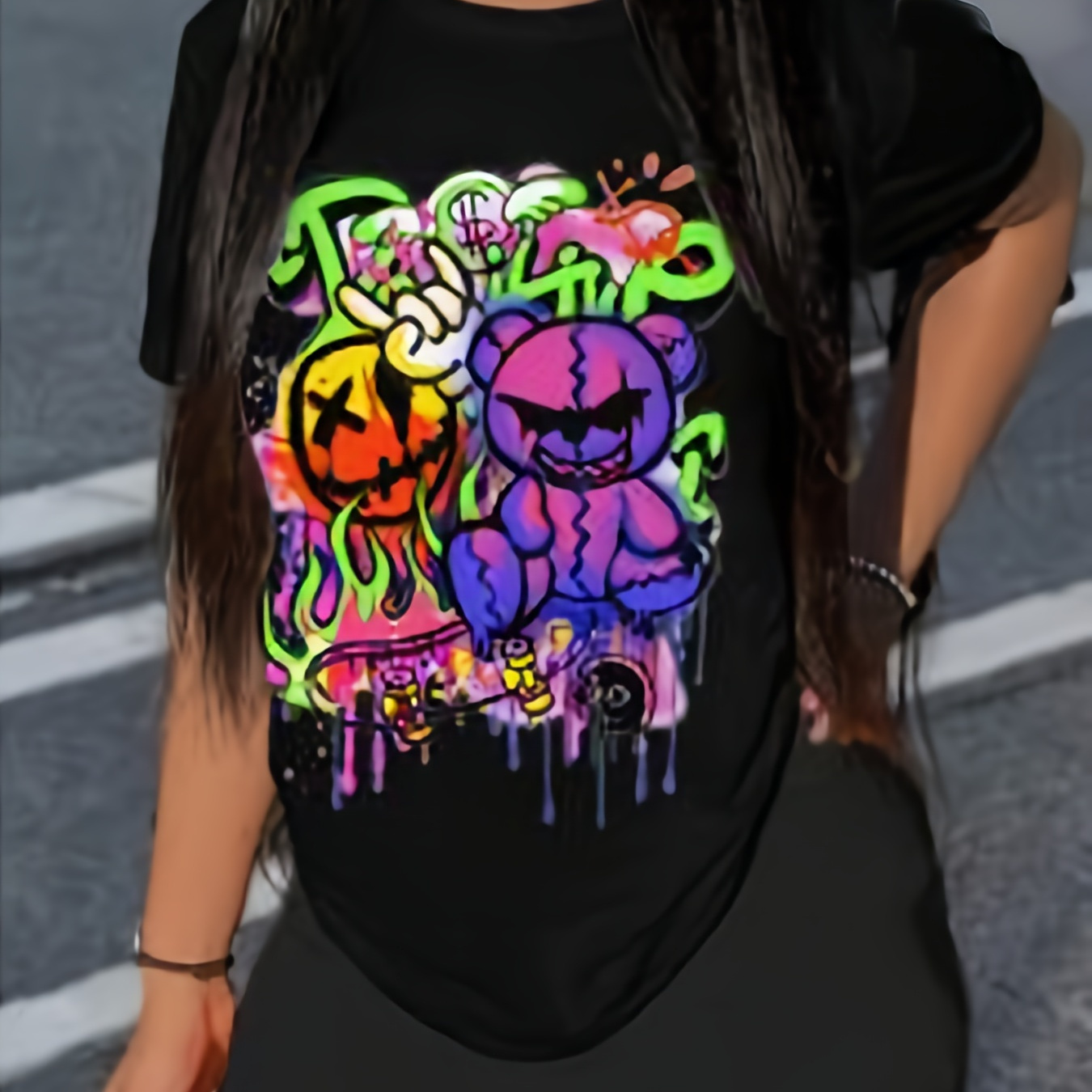 T-shirt à imprimé cartoon, col rond, top à manches courtes pour et l'été, vêtements pour femmes
T-shirt à imprimé cartoon, col rond, top à manches courtes pour et l'été, vêtements pour femmes