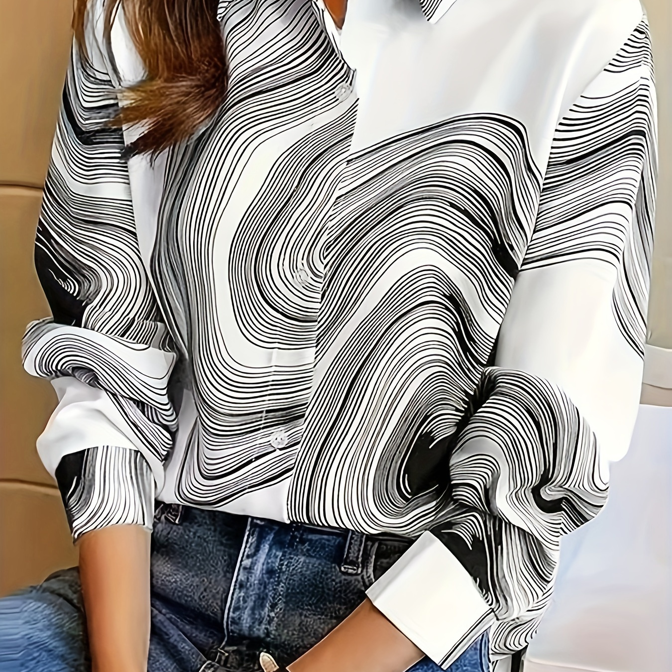 Abstract Print Button Front Shirt, Casual Long Sleeve Lapel Collar Shirt, Women's Clothing
Abstract Print Button Front Shirt, Casual Long Sleeve Lapel Collar Shirt, Women's Clothing