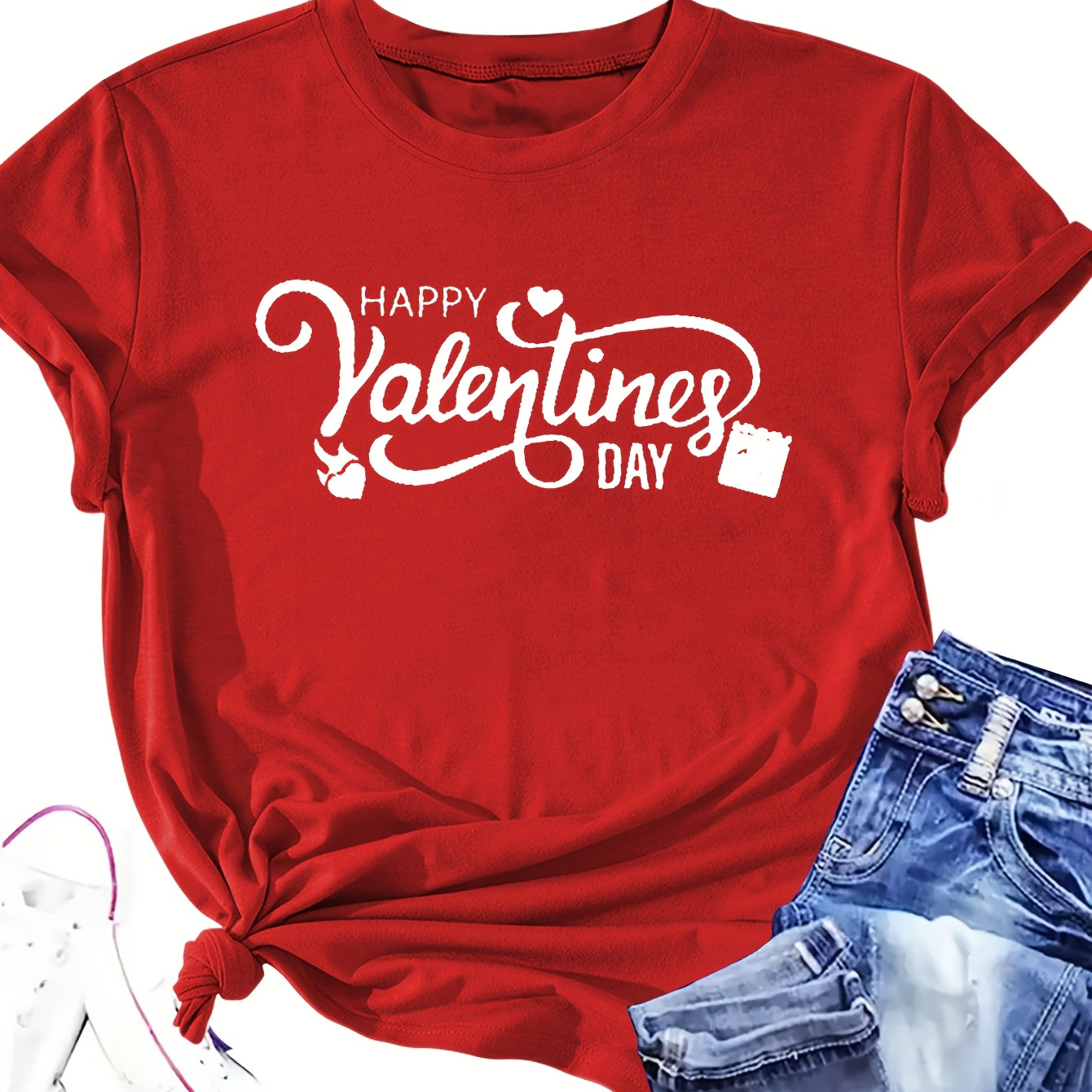 Women's Valentine's Day T-shirt - Short Sleeve, Crew Neck, Casual Polyester Top For Summer & Spring
Women's Valentine's Day T-shirt - Short Sleeve, Crew Neck, Casual Polyester Top For Summer & Spring